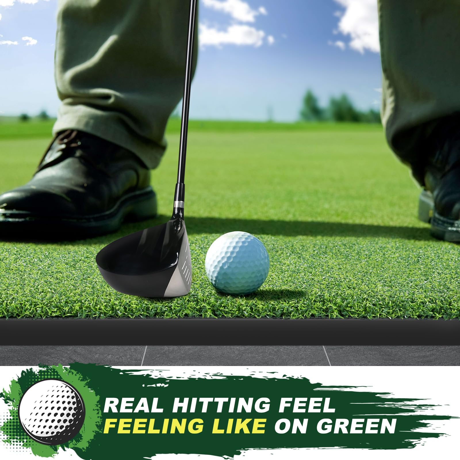 Premium LIBERRWAY 5x4ft Thick Golf Practice Mat - Durable Indoor/Outdoor Turf with 9 Golf Balls - Perfect for Home, Backyard & Driving Range Training
