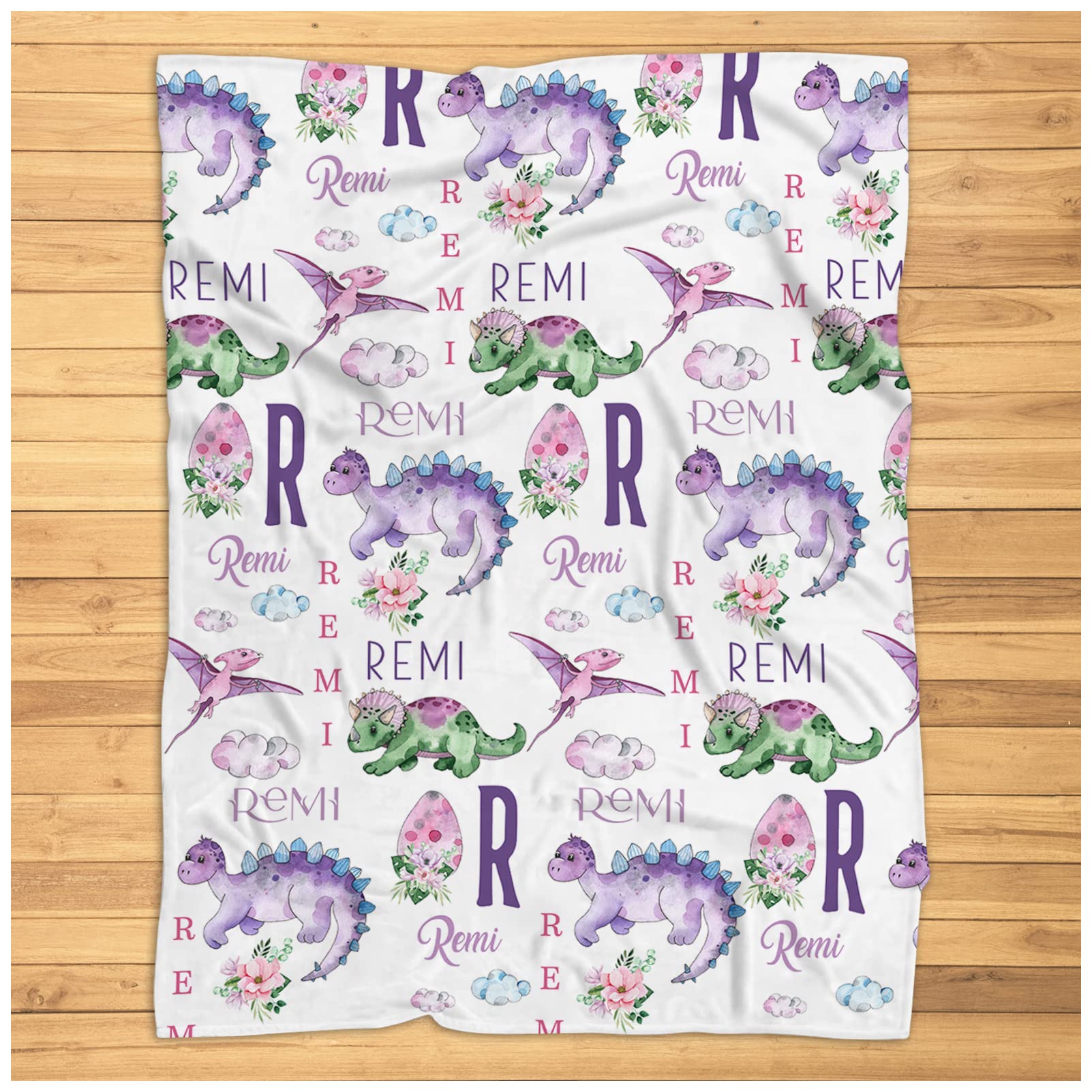 Personalized Dinosaur Baby Blanket - Custom Name Fleece Blanket for Girls & Boys | Super Soft Plush Nursery Blanket for Infants, Toddlers & Kids | Perfect for Crib, Stroller, Playtime & Gift Giving