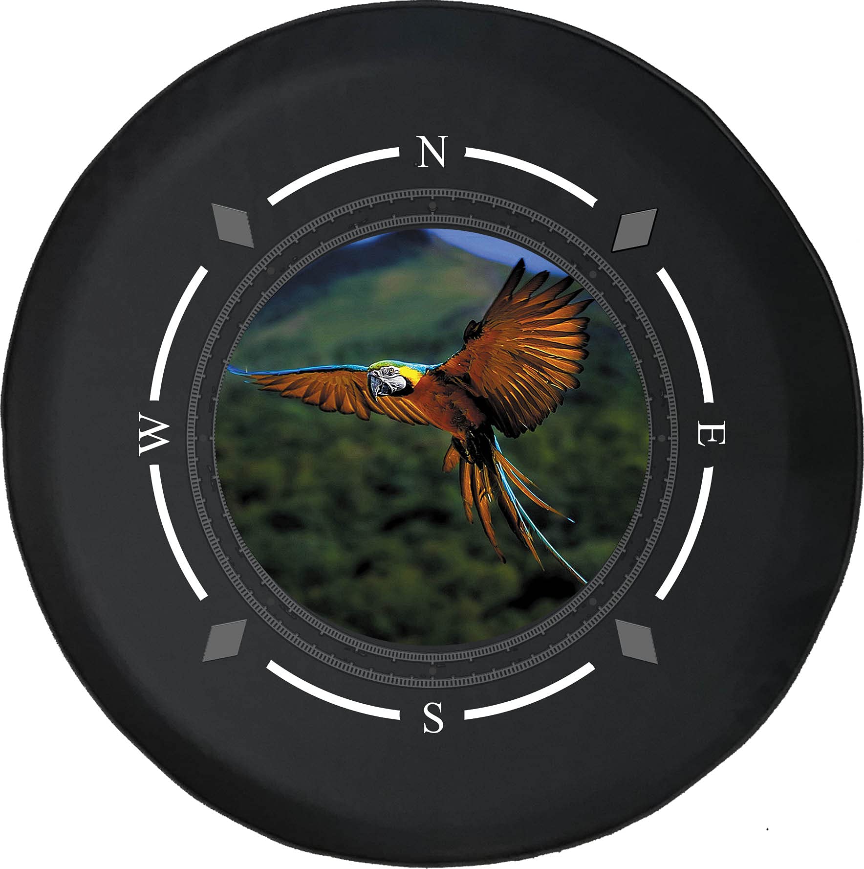 American Unlimited Spare Tire Cover with Compass Design - Vibrant Parrot Wings Print Wheel Cover for SUV, Trailer, RV Accessories & Most Vehicles | Durable Outdoor Protection for Camping & Road Trips