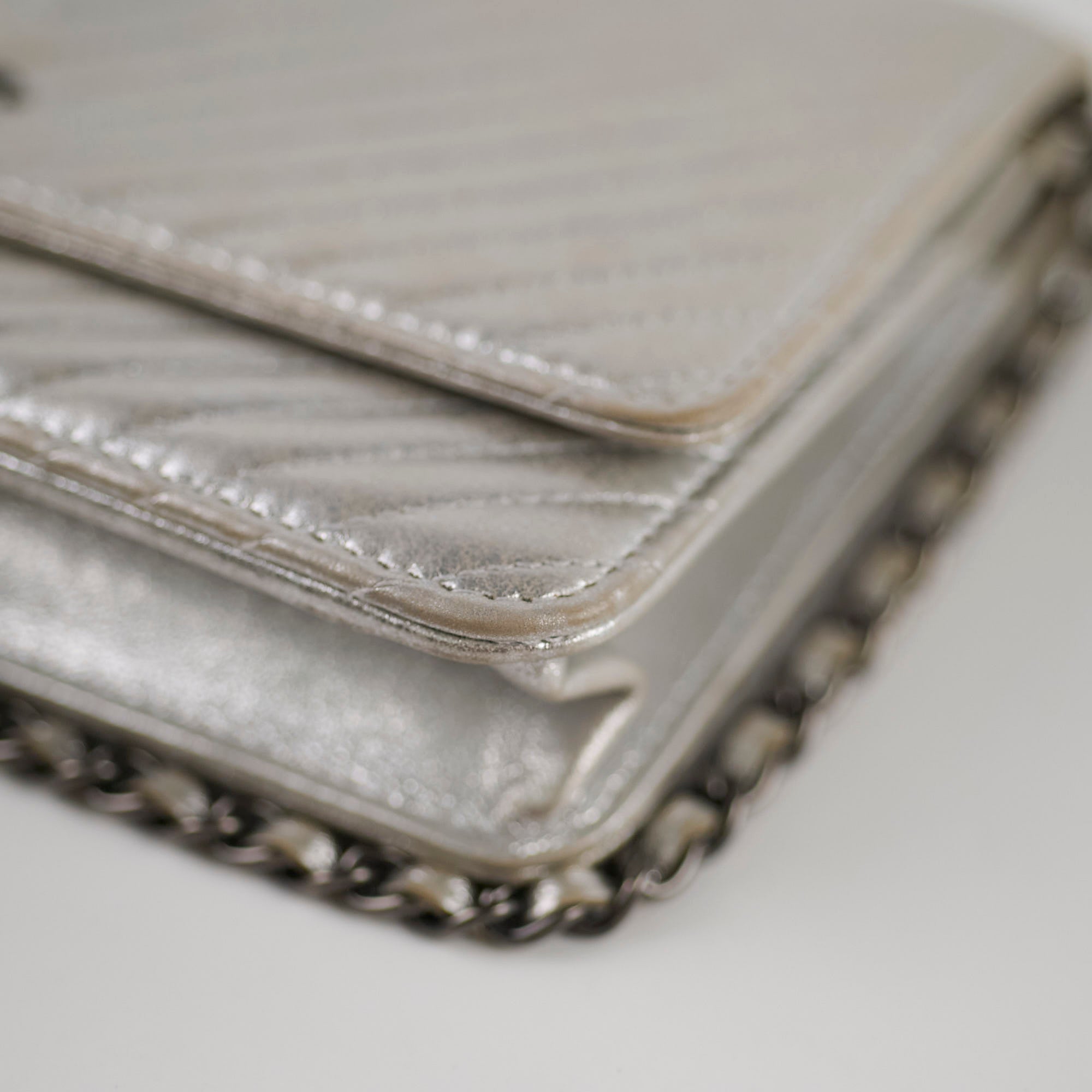 Chanel Metallic Chevron Wallet On Chain WOC Bag 22 Series - Luxury Crossbody Purse for Women, Perfect for Parties & Evening Events