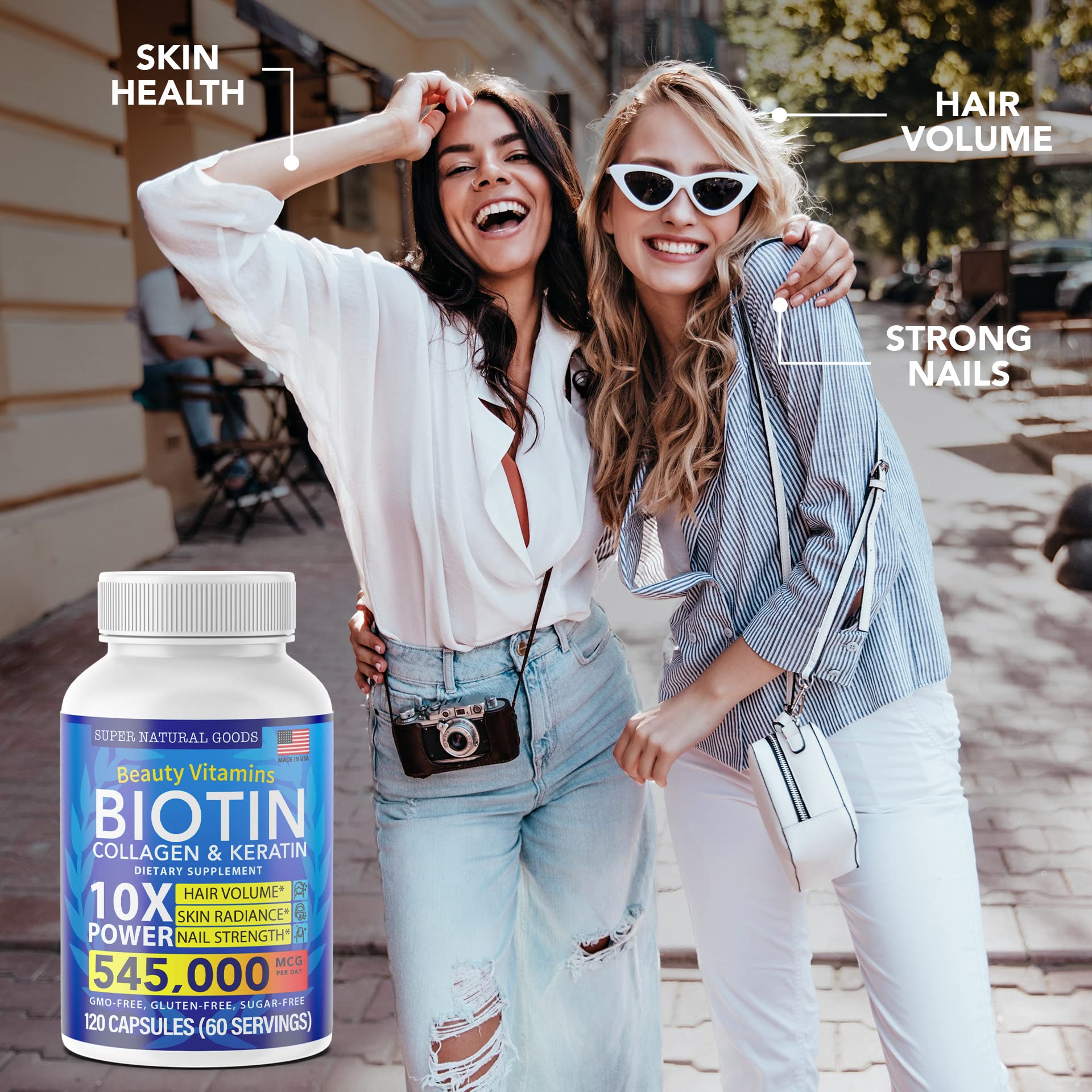 Biotin Collagen Keratin Vitamins with Folate - Hair Growth Supplement for Women & Men - Supports Healthy Hair, Skin & Nails - Postpartum & Hair Loss Treatment - GMO Free Gluten Free 120 Capsules - Perfect for Daily Wellness & Post-Pregnancy Recovery