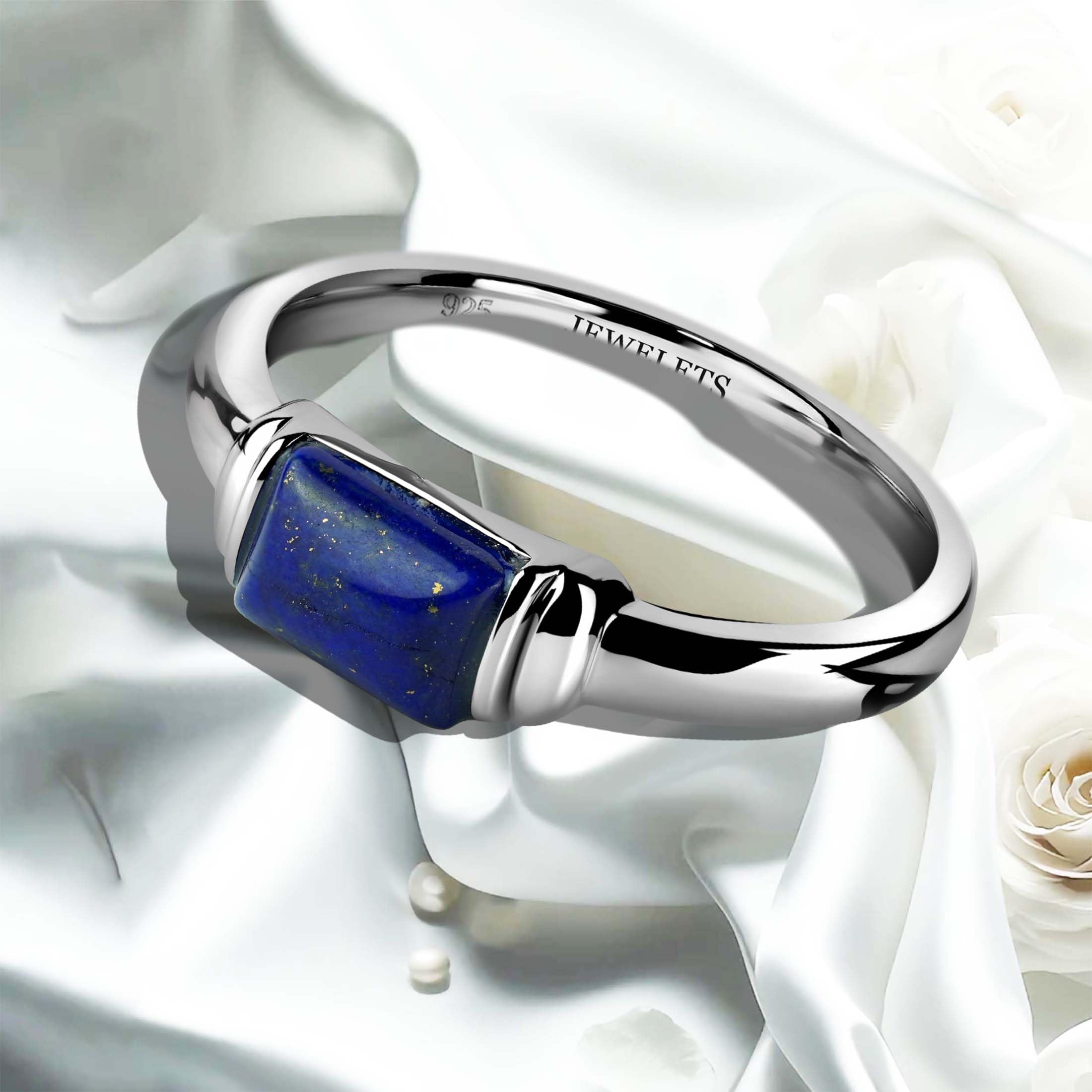 Lapis Lazuli Silver Ring for Women - Elegant Rectangular Gemstone Signet Ring - Perfect for Gift Giving, Wedding, Anniversary & Everyday Wear