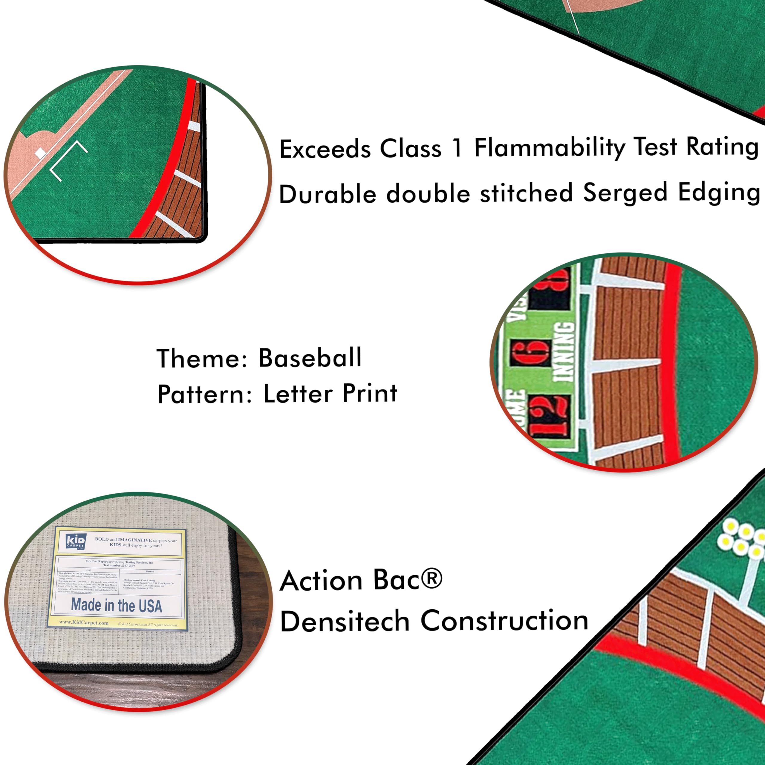 4' x 6' Kids Baseball Stadium Play Mat - Non-Slip Rectangle Area Rug for Playroom, Bedroom & Classroom - Perfect for Baseball Themed Nursery, Daycare & Sports Decor