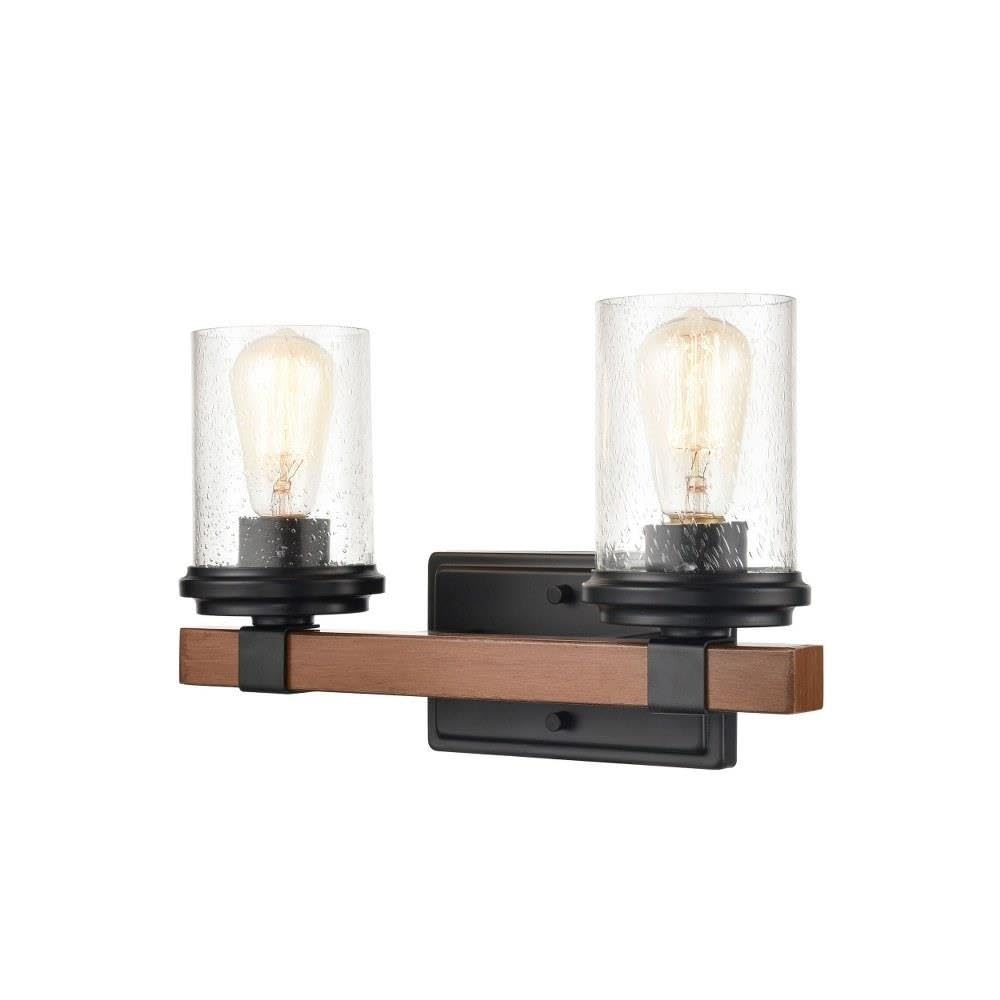 Millennium 3802-MB/WG Transitional Two Light Bathroom Vanity - Matte Black & Wood Grain Finish - Taos Collection - Perfect for Modern & Farmhouse Bathroom Decor