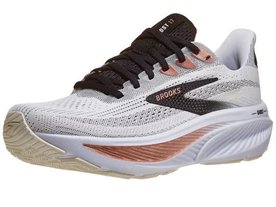 Brooks Women's Ghost 17 Running Shoes - White/Black/Rose Gold | Lightweight Cushioned Sneakers for Road Running, Jogging & Gym Workouts