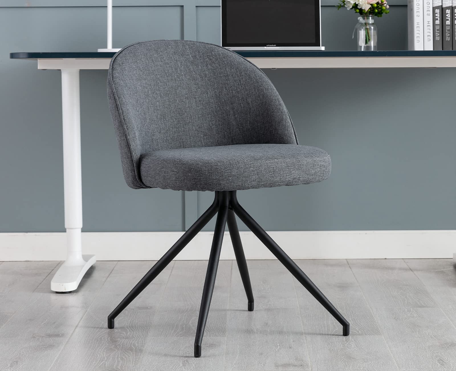 Janoray Mid Century Modern Desk Chair - Ergonomic Home Office Chair with Fabric Upholstery, Armless Task Chair for Computer Work - Perfect for Living Room, Office, Bedroom & Study Spaces (Grey)