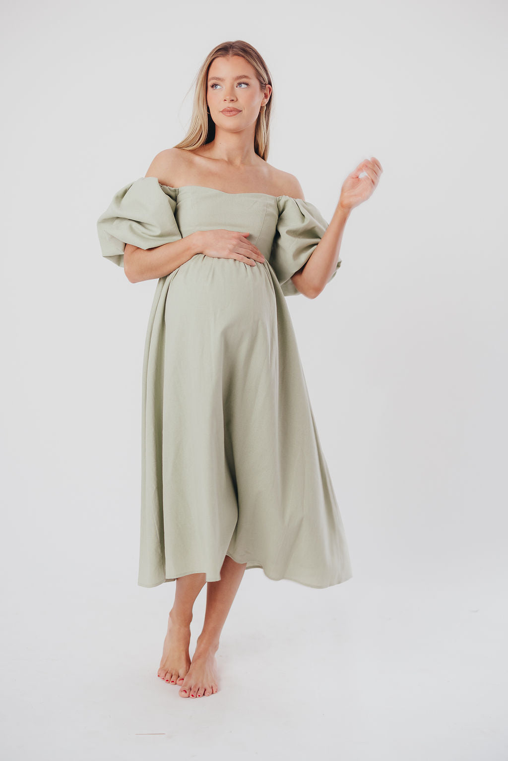 Hamilton Midi Dress in Olive - Bump Friendly Maternity Dress (Sizes S-2XL) | Flowy Summer Dress for Pregnancy, Nursing & Everyday Wear