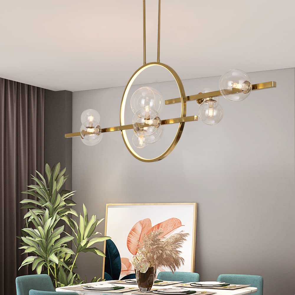 10-Light Modern Kitchen Island Pendant Lighting with Adjustable Rods & Glass Shade - Linear Chandelier for Dining Room and Kitchen - Perfect for Contemporary Home Decor and Open Concept Spaces