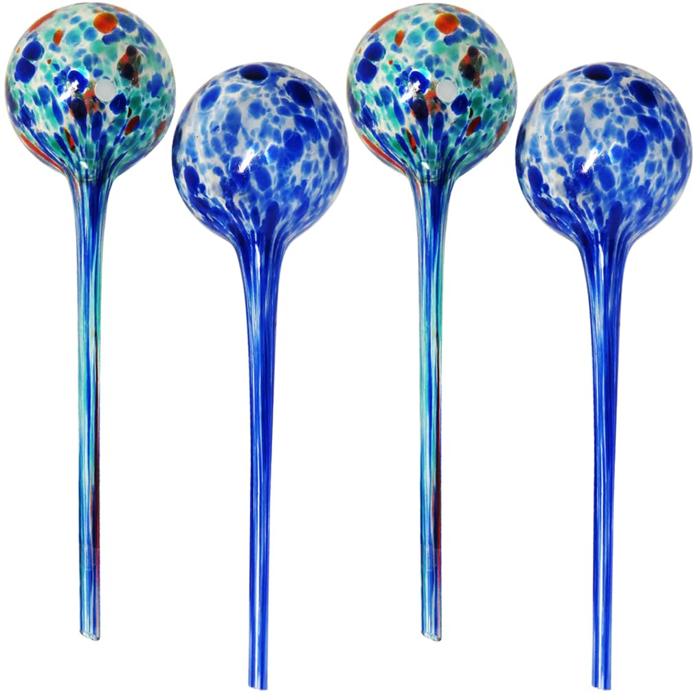 Evelots 14-Inch Extra Long Hand Blown Glass Plant Watering Globes (4 Pack) - Automatic Self-Watering Bulbs for Large Indoor/Outdoor Plants - Perfect Vacation Plant Care Solution for Home, Office & Garden
