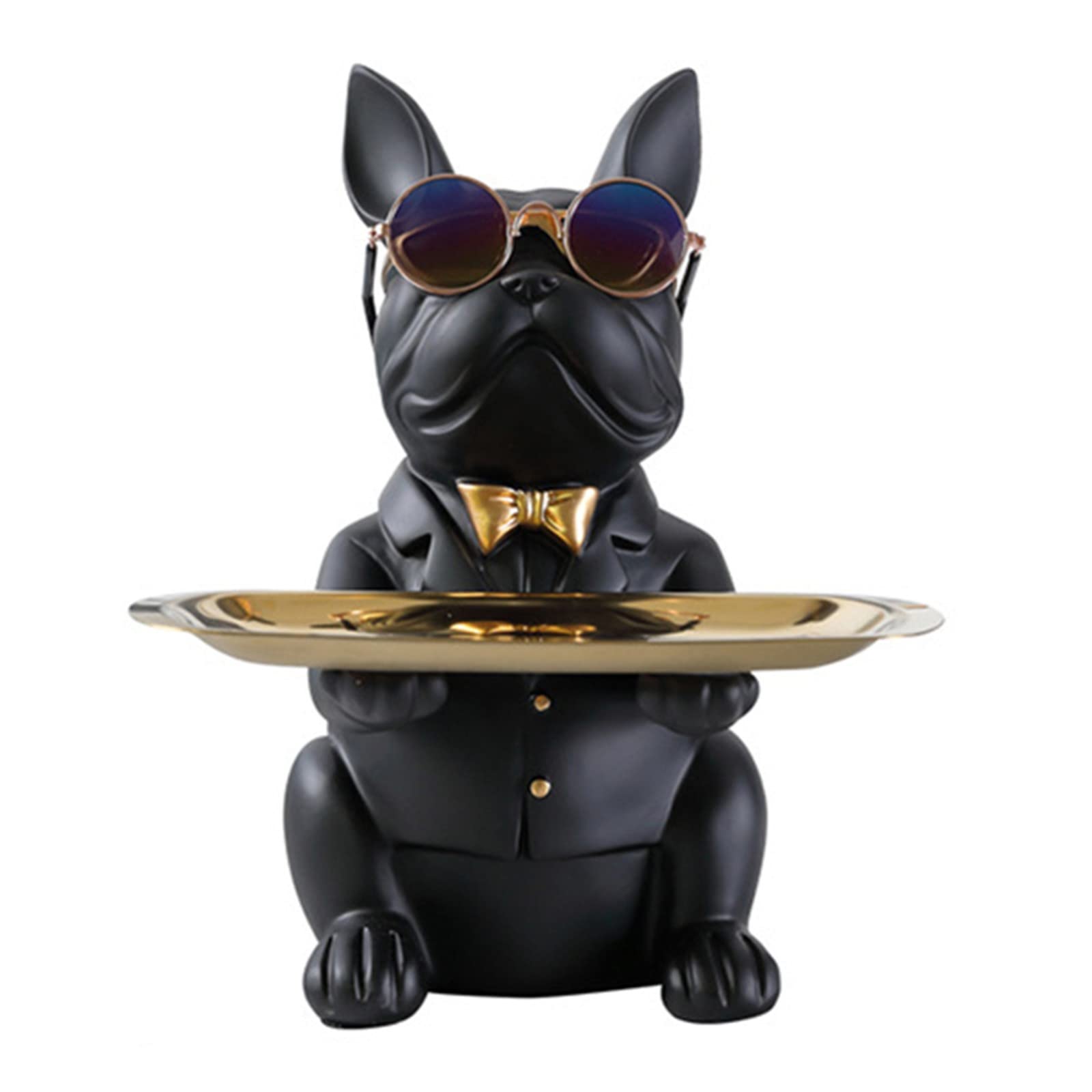 HEMOTON Sculpted Bulldog Decorative Figurine with Storage Tray - Creative Home Decor for Candy, Snacks & Keys | Desktop Organizer & Gift Idea (Black) - Perfect for Living Room, Office Desk or Shelf Display