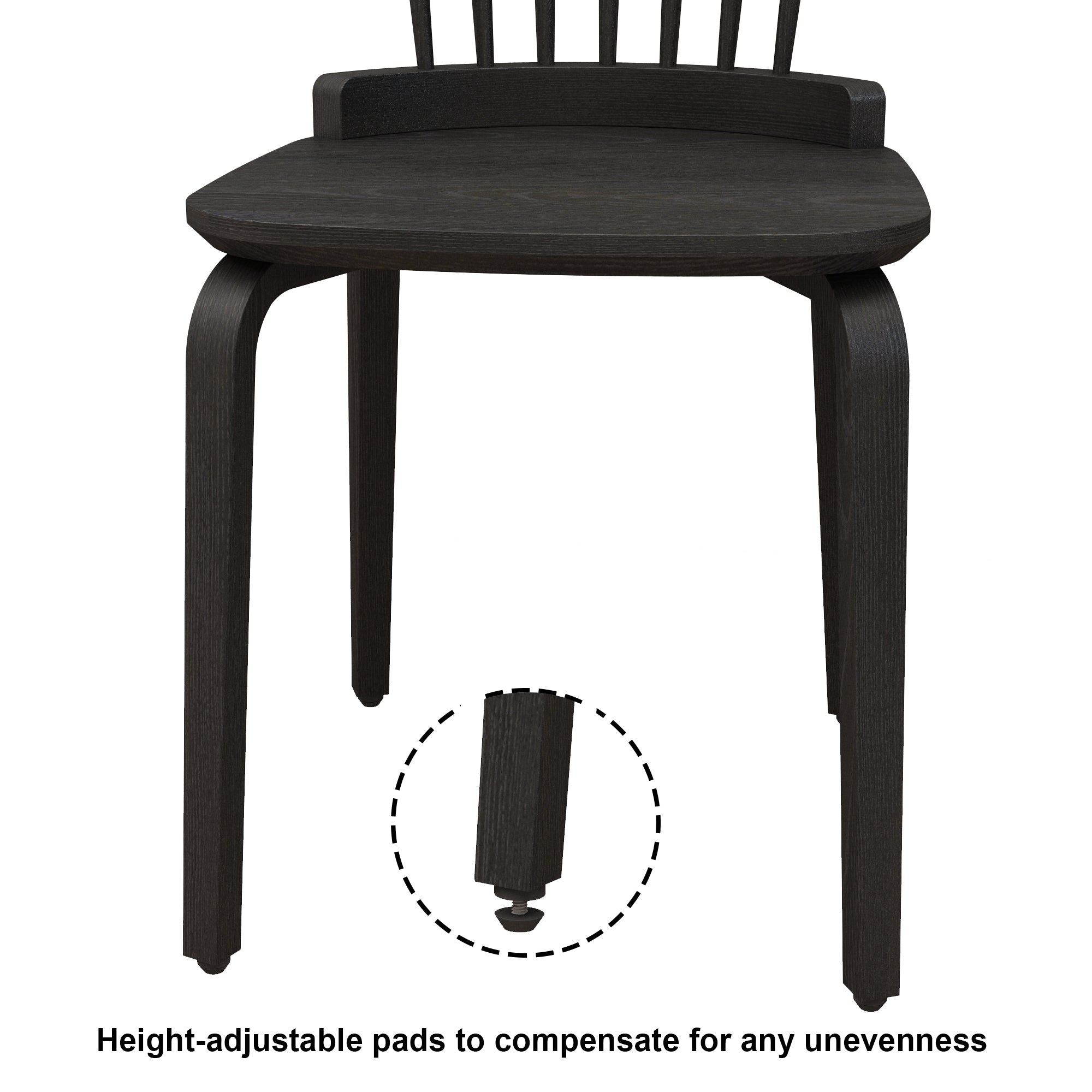Farmhouse Wooden Spindle Back Dining Chairs Set of 2 - Solid Black Windsor Kitchen Chairs for Dining Room & Breakfast Nook | Rustic Home Decor & Comfortable Seating