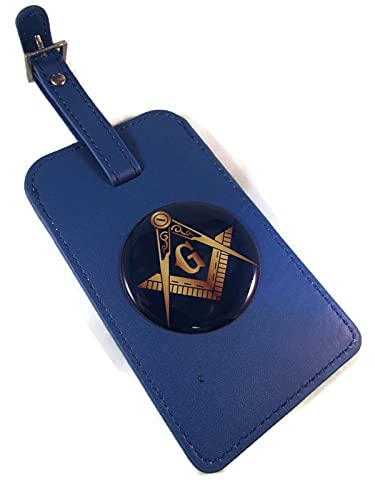 Masonic Luggage Tag - Blue Leatherette Security Cover for Travel Suitcases & Baggage | Durable ID Tag for Airports, Business Trips & Vacation Travel Accessories