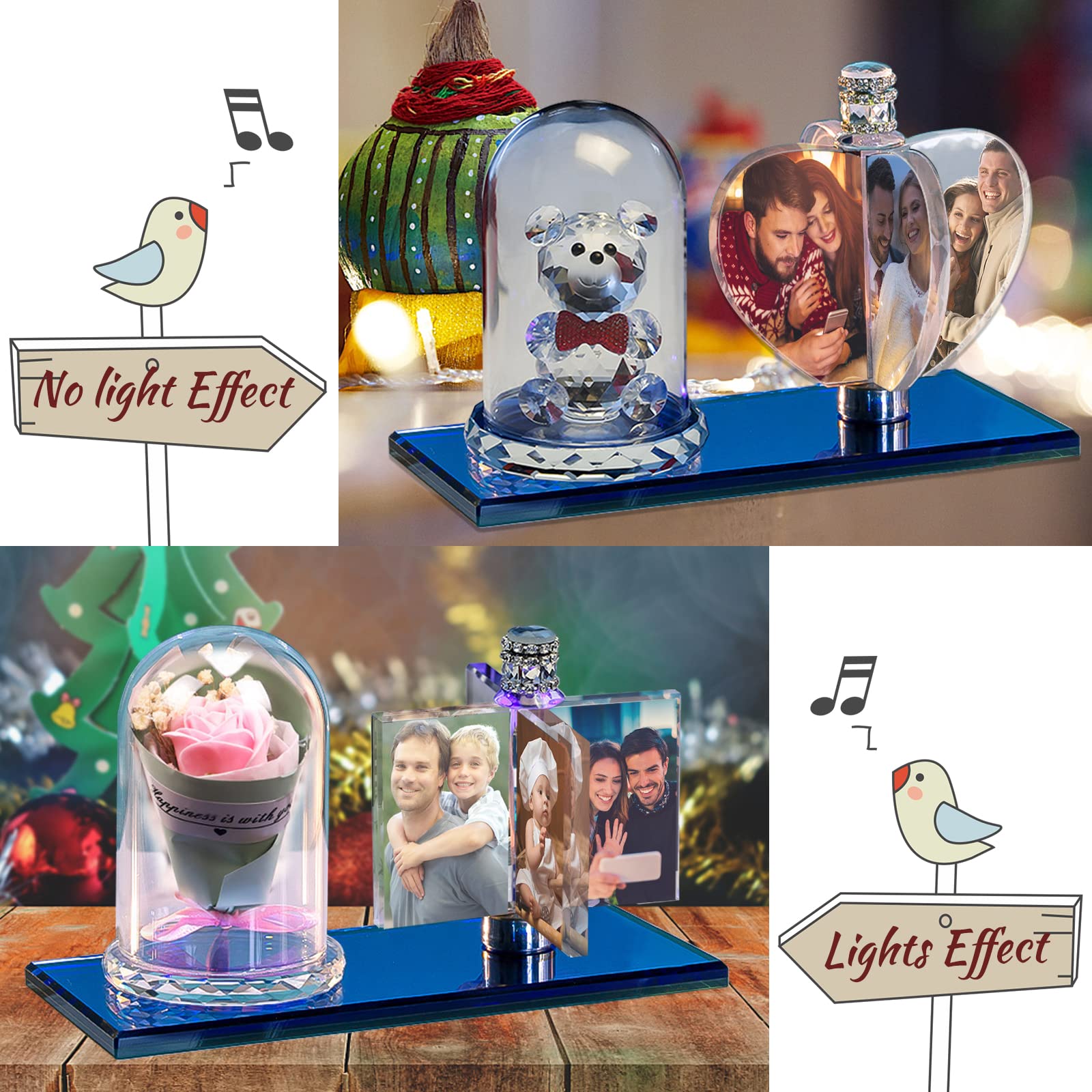 Custom 3D Rotating Windmill Crystal Photo Frame LED Night Light - Personalized Heart-Shaped Photo Album Lamp for Christmas, Valentine's Day Gifts | Perfect for Bedroom Decor, Anniversary Present & Romantic Home Lighting