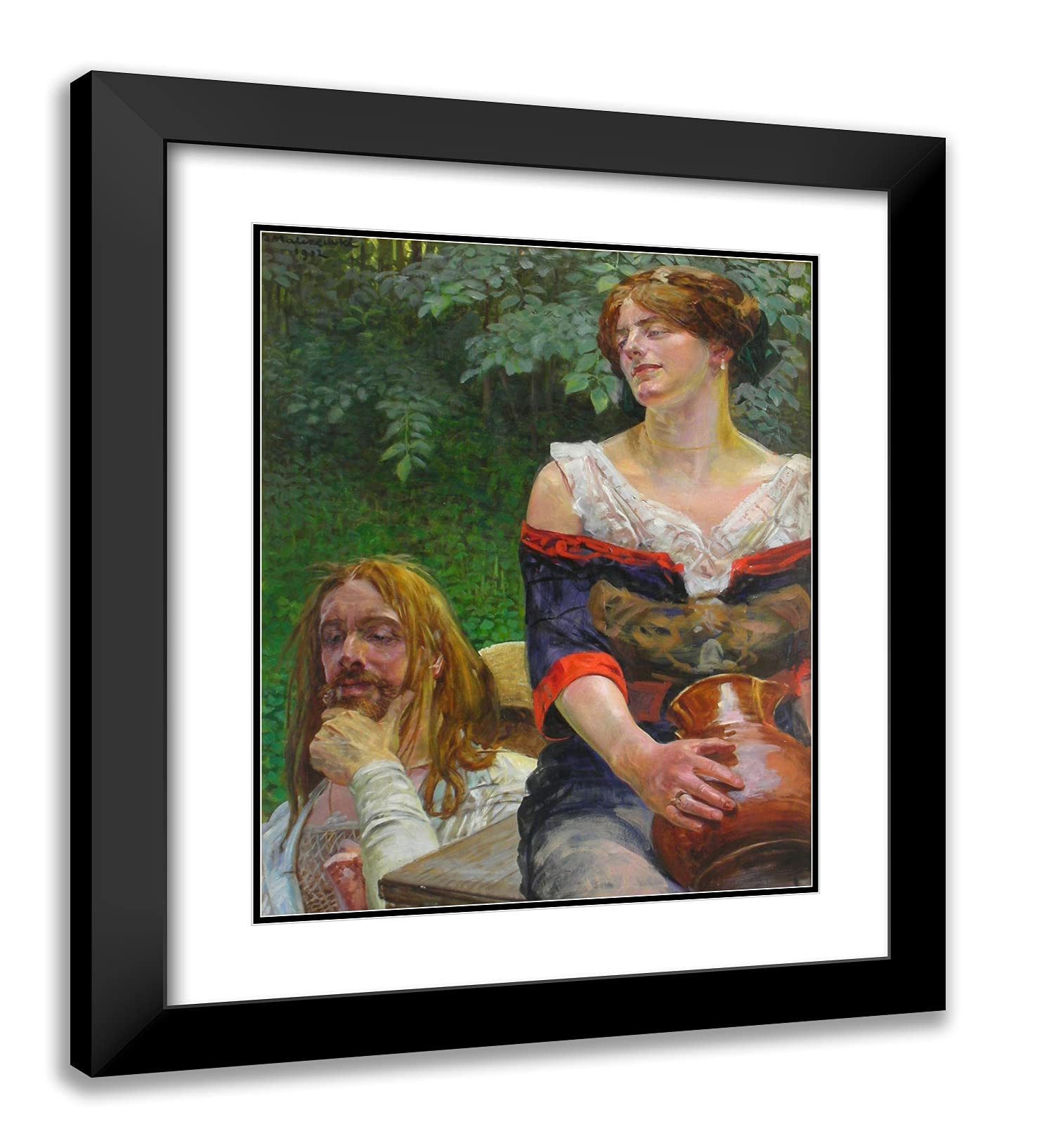 Jacek Malczewski 'Christ and Samaritan Woman III' 20x23 Inch Black Modern Framed Art Print with Double Matting - Perfect for Living Room, Bedroom or Office Wall Decor