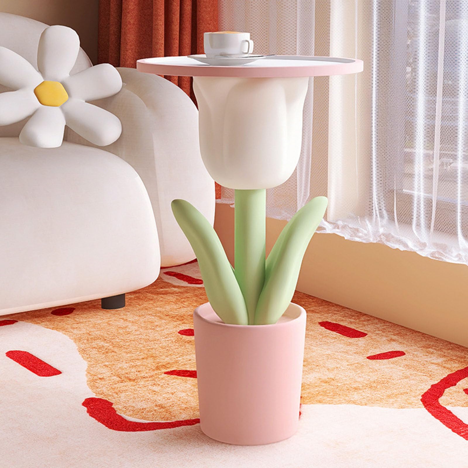 Modern Acrylic Nightstand with Storage - Pink Tulip Funky Furniture for Bedroom, Living Room, Side Table or Plant Stand (Set of 2) - Perfect for Small Spaces, Dorm Rooms & Home Decor