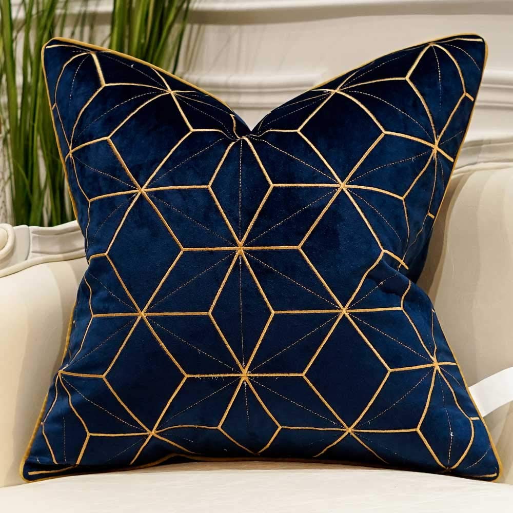 Avigers 18x18 Inch Navy Blue & Gold Plaid Luxury European Throw Pillow Cover - Decorative Cushion Case for Sofa, Living Room, Bedroom, Car - Perfect for Home Decor, Gifts & Seasonal Styling