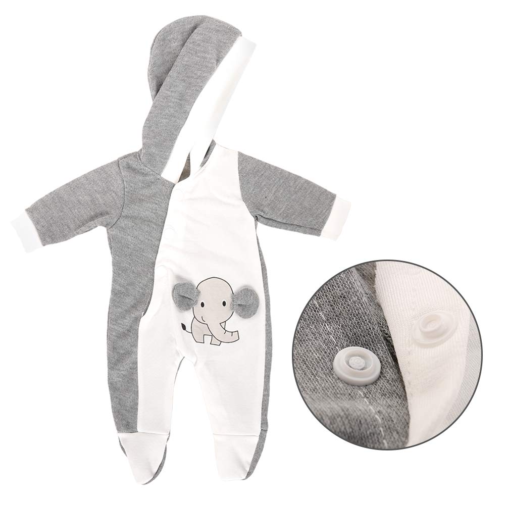 Miunana 13-15 Inch Baby Doll Elephant Jumpsuit - Grey & White Pajamas for 1 Year Old