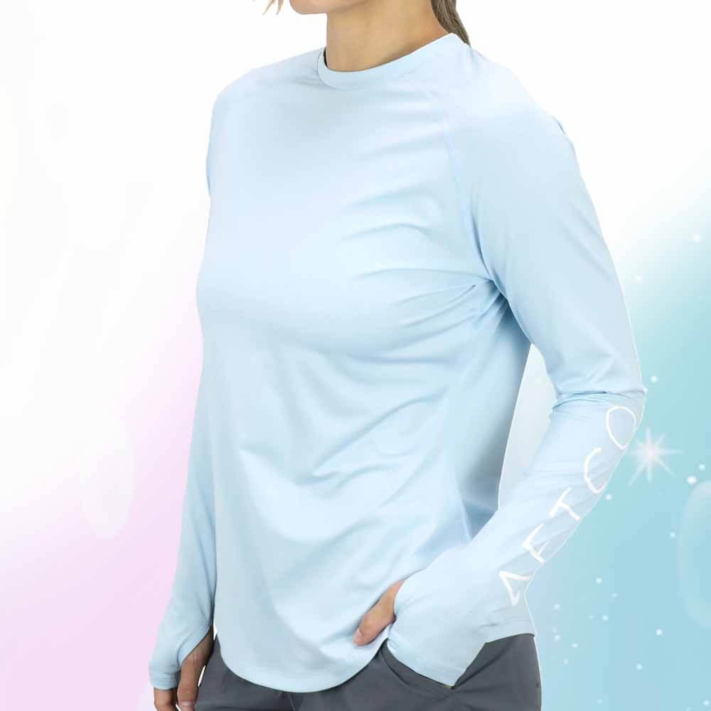 Aftco Women's Yurei Air O Mesh Long Sleeve Performance Shirt - Sky Blue Heather - Breathable & Quick-Dry for Fishing, Hiking & Outdoor Activities