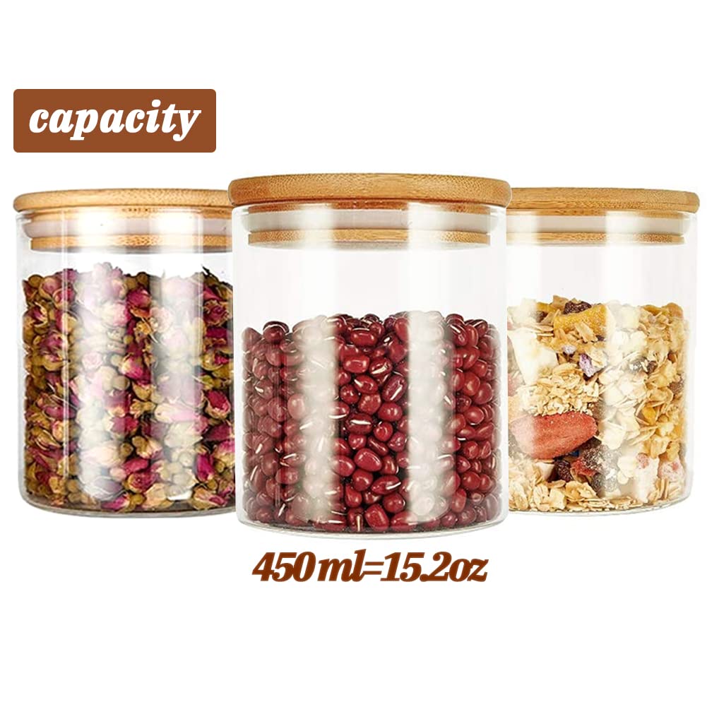450ml Glass Jars with Bamboo Lids - Airtight Food Storage Containers for Kitchen, Pantry & Office (3-Pack) | Perfect for Cereal, Coffee, Tea, Spices & Dry Goods Organization
