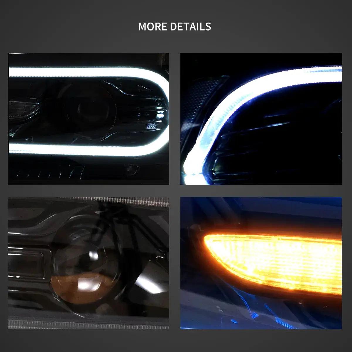 RGB LED Headlight Assembly with Dual Beam Projector - Compatible with 2011-2014 Dodge Charger (LD) - Black Housing - Upgrade for Night Driving & Car Customization