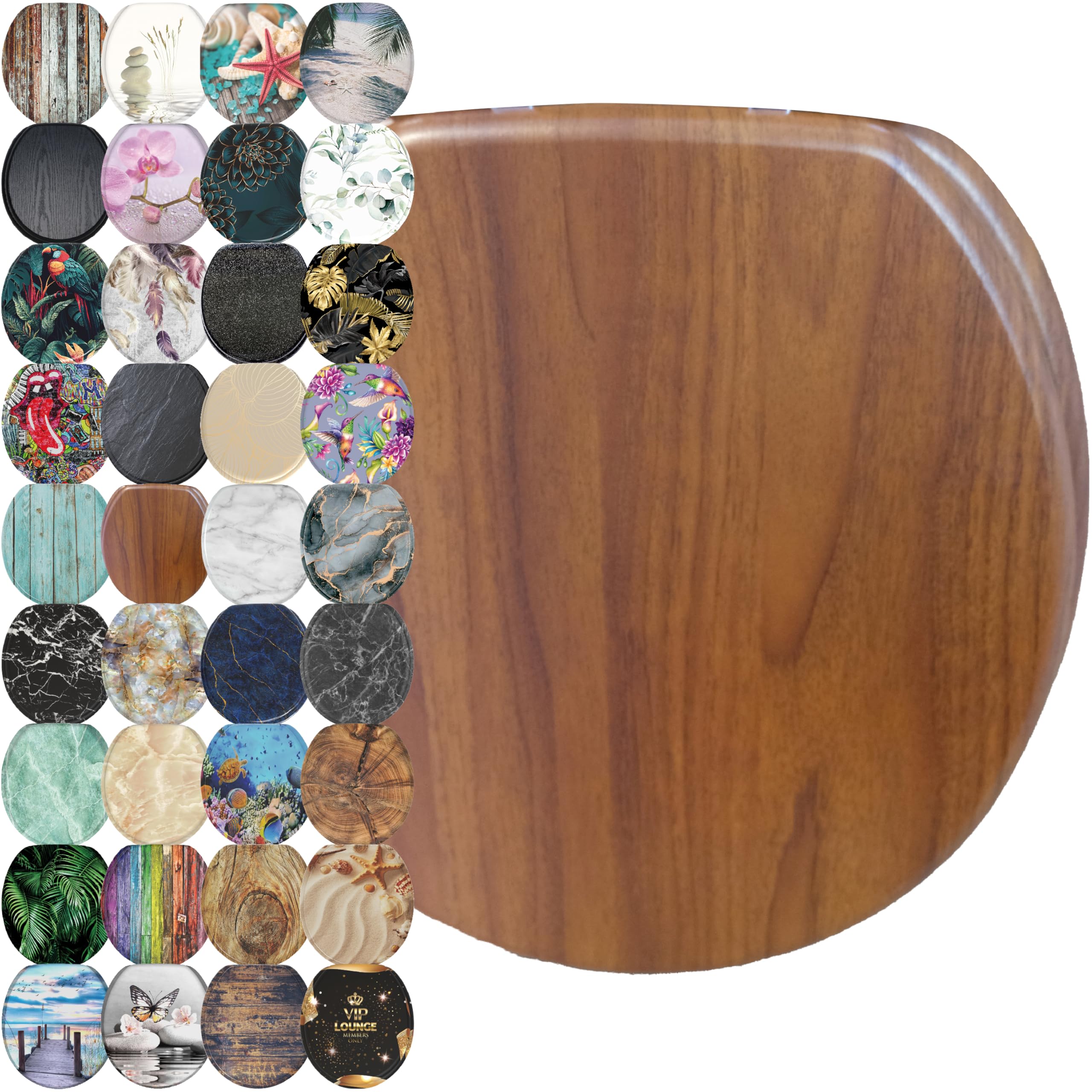 Sanilo Soft Close Toilet Seat ROUND - Quiet Slow Close Lid & Seat with Strong Bumpers & Hinges - Mahogany Wood Bathroom Toilet Seat - Perfect for Home, Hotel, and Office Use