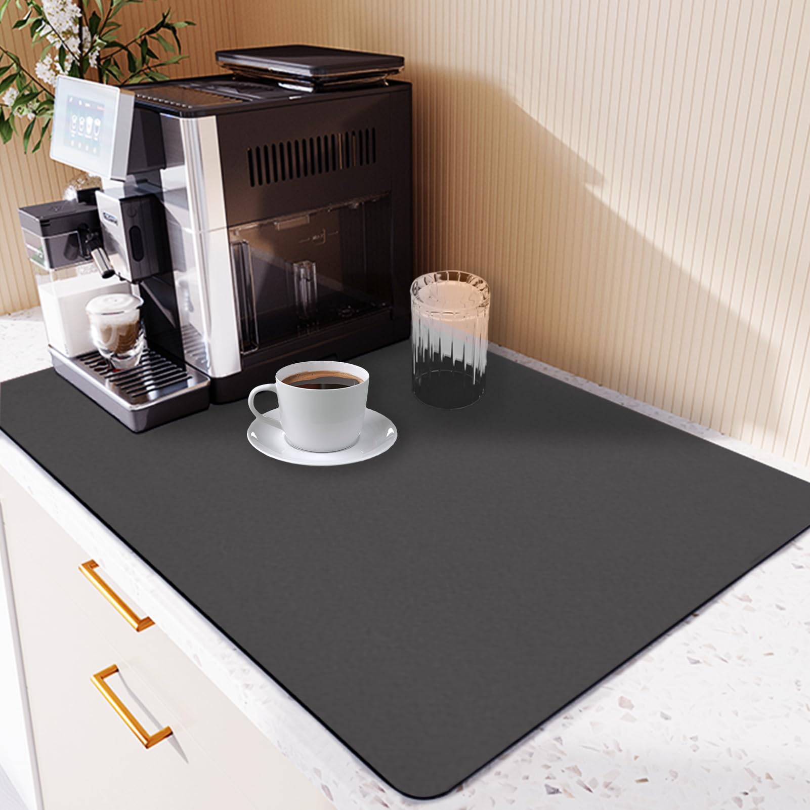 SOQKEEN Super Absorbent Dish Drying Mat, 50 x 40 cm Non-Slip Kitchen Counter Mat for Drying Dishes, Coffee Maker & Utensils - Dark Gray | Perfect for Kitchen Sink, Countertop & Dish Rack Organization