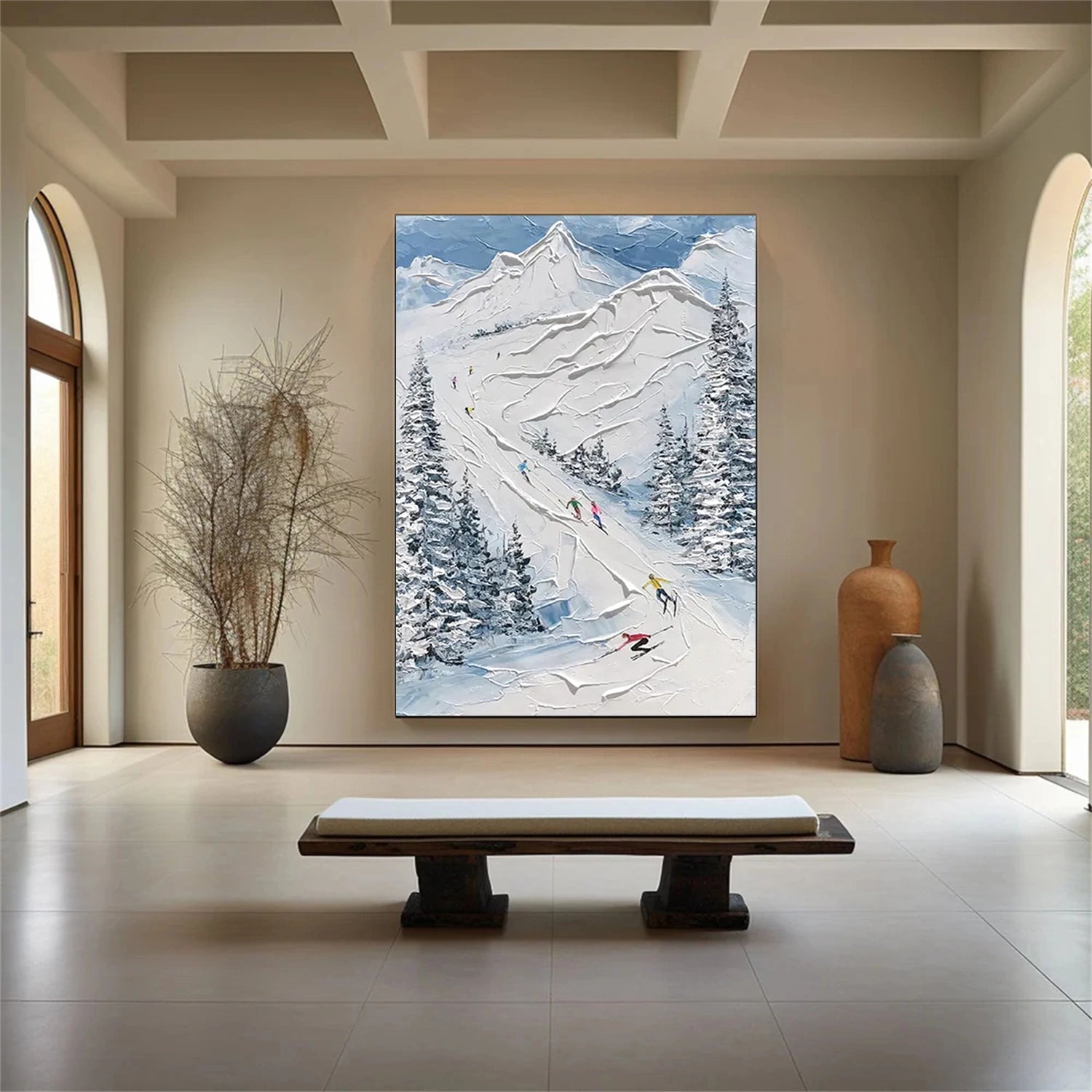 Premium Skiing Sport Art Textured Canvas Painting - Winter Sports Wall Decor for Living Room & Ski Lodge - #SP033
