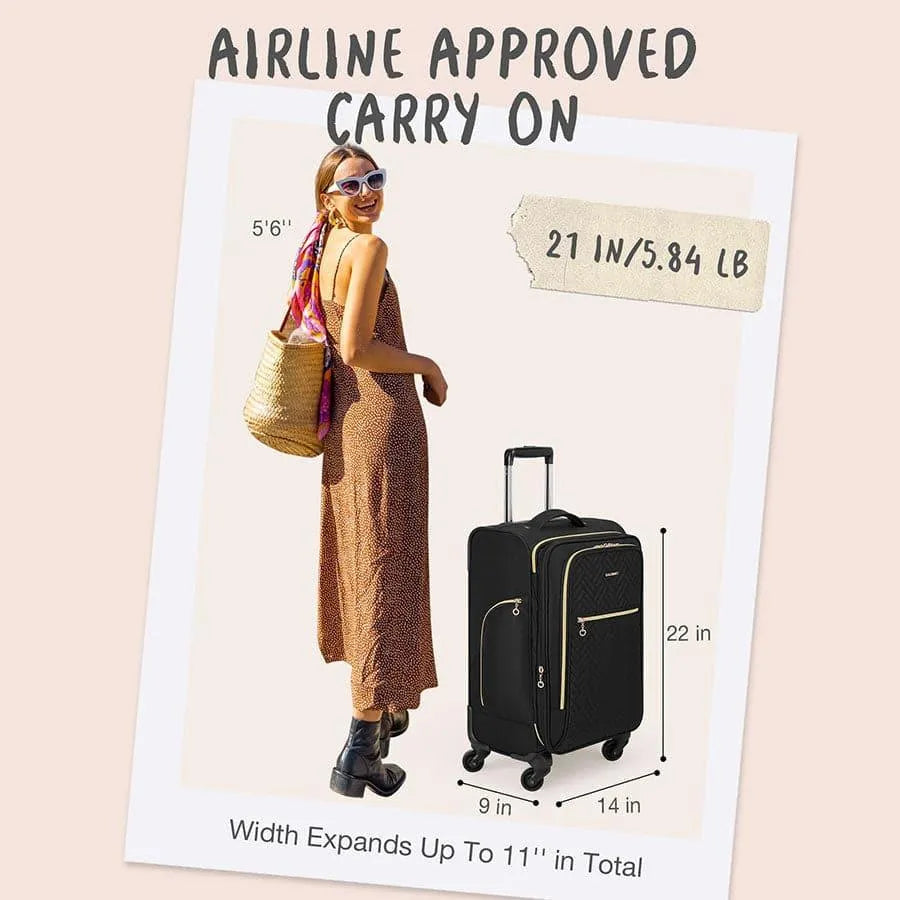 20 Inch Bonchemin Quilted Business & Travel Suitcase - Lightweight Carry-On Luggage with Spinner Wheels for Business Trips & Weekend Getaways