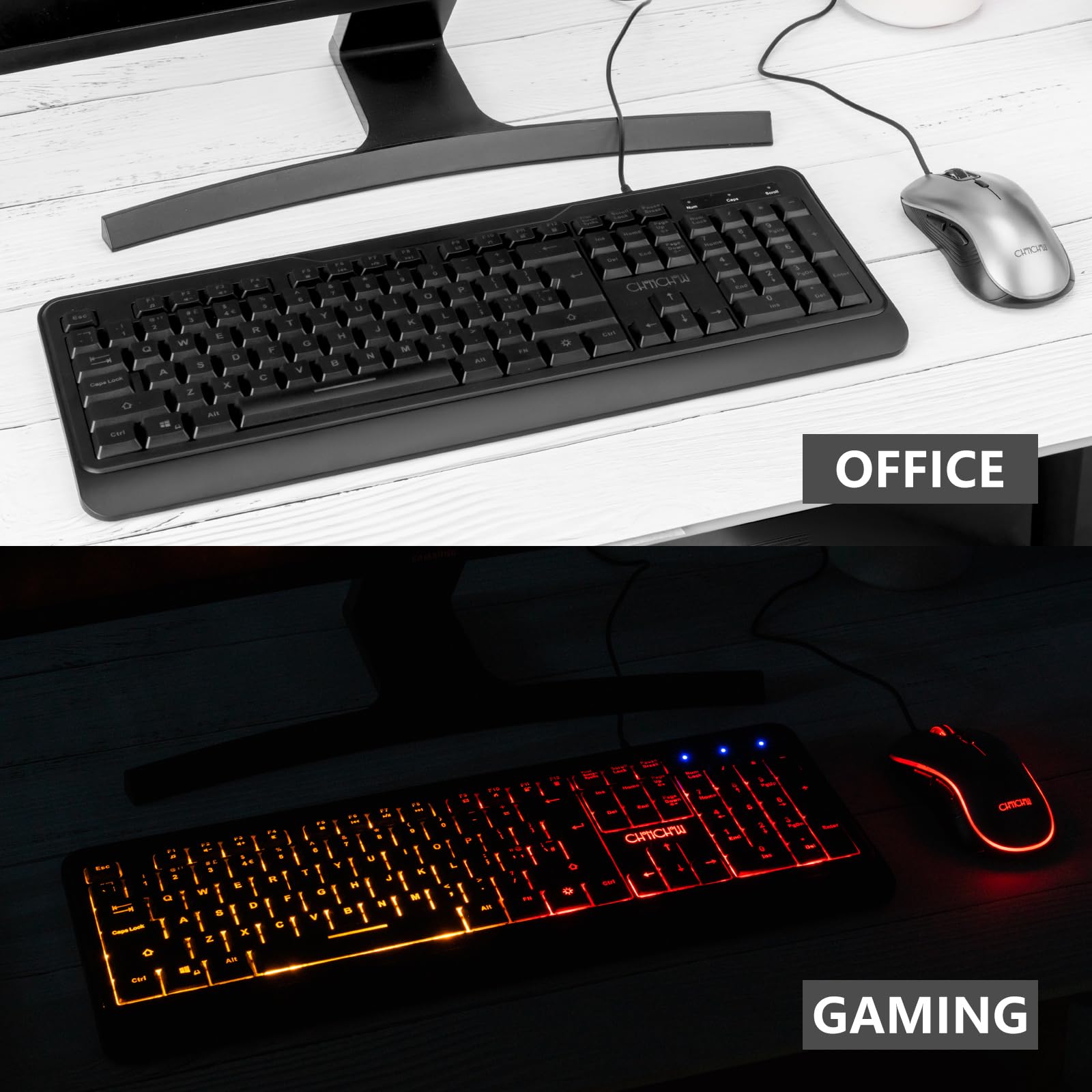 CHONCHOW RGB Backlit LED Full Size Keyboard and Mouse Combo with Wrist Rest, USB Wired for PC, PS4, Laptop, Windows & Mac - Perfect for Gaming, Office Work & Home Use