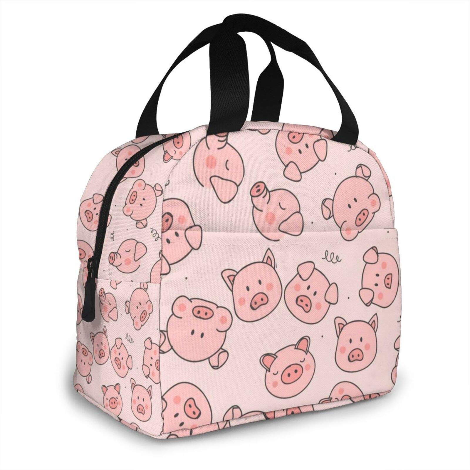 Insulated Lunch Bag for Women - Cute Pig Design Reusable Cooler Tote with Front Pocket | Perfect for Work, Office, School, Picnic, Hiking & Beach