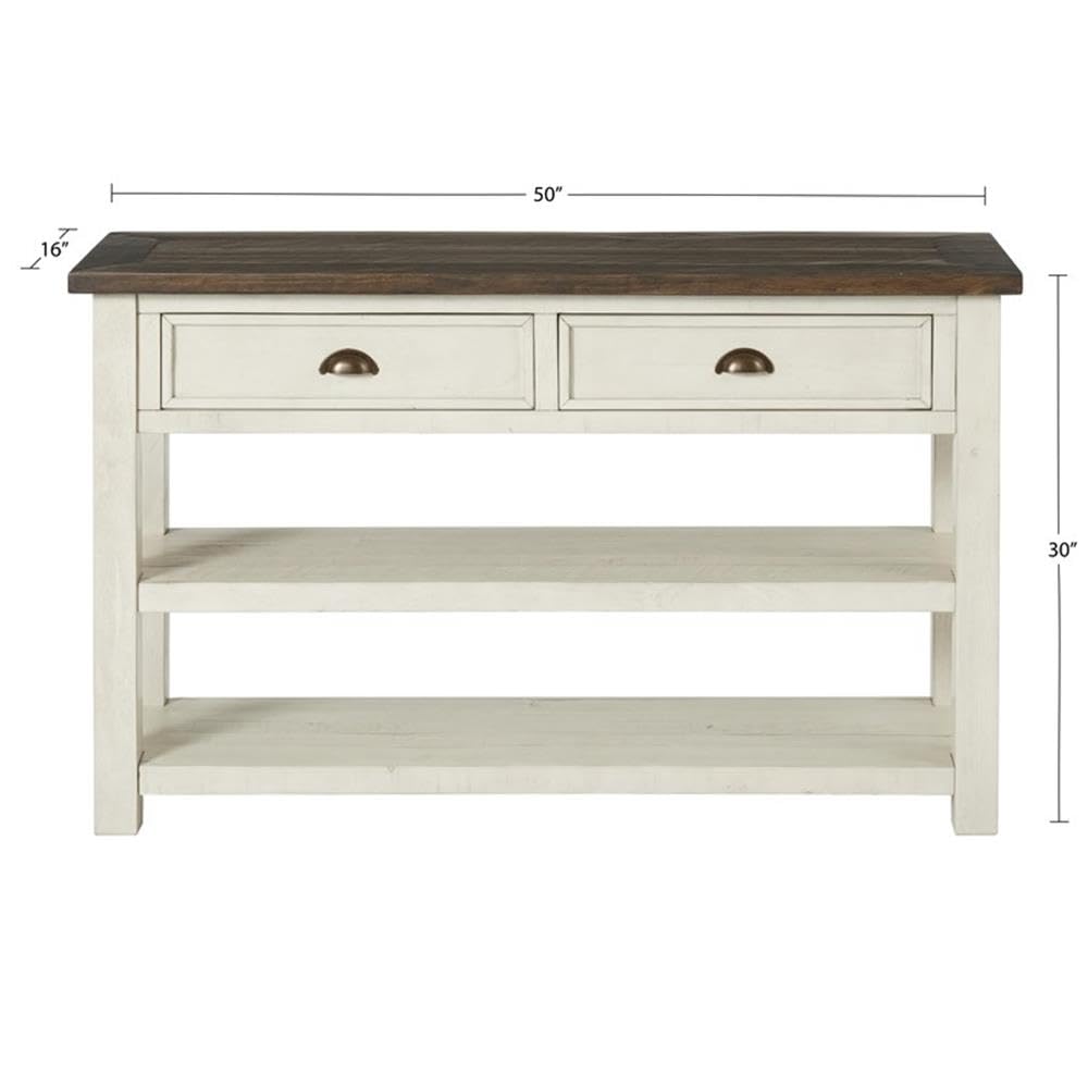 Martin Svensson Solid Wood Sofa Console Table - Cream White with Brown Top - Entryway, Living Room, Hallway Furniture for Home Decor