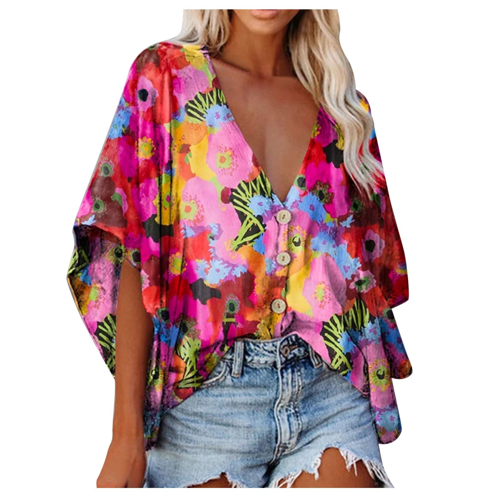 Women's Short Sleeve T-Shirts & Long Sleeve Henley Shirts - V Neck Ribbed Button Down Knit Sweater Fitted Tops for Casual Wear, Layering and Everyday Outfits