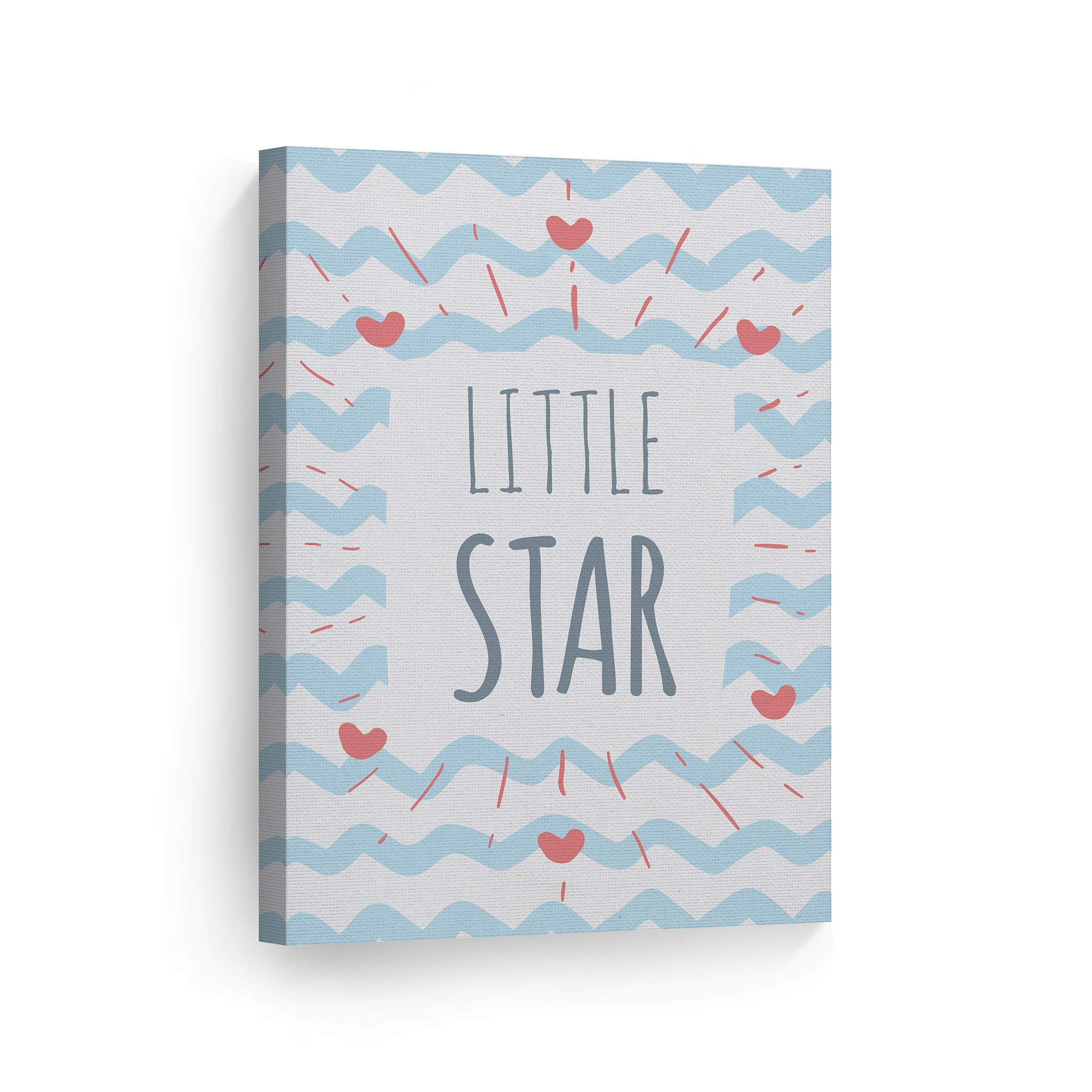Little Star Lettering Blue and White Canvas Wall Art - Nursery Decor, Kids Room Decor, Baby Room Decor - Ready to Hang 12x8 Inch - Made in USA | Perfect for Nursery Walls, Children's Bedrooms & Playroom Decor
