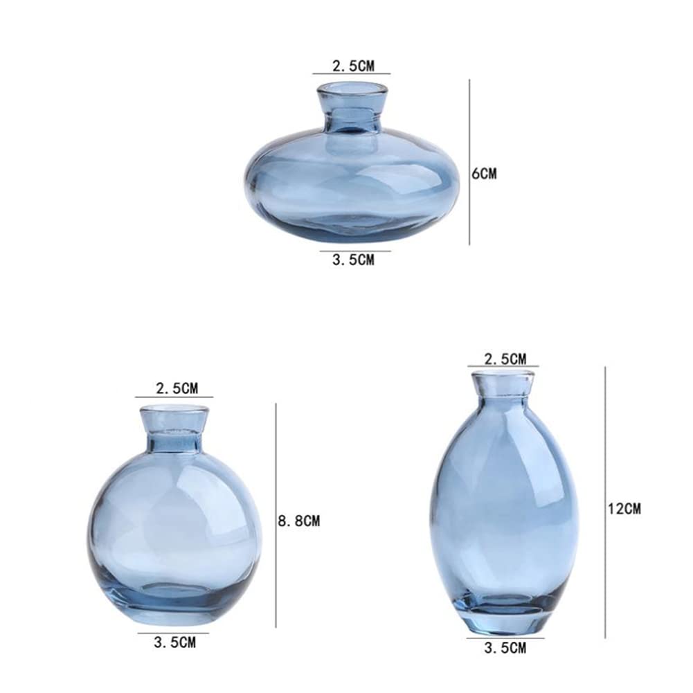 Glass Bud Vase Set of 3 - Mini Flower Vases for Home Decor, Modern Blue Glass Vases for Table Centerpiece, Wedding, Party & Office Decoration