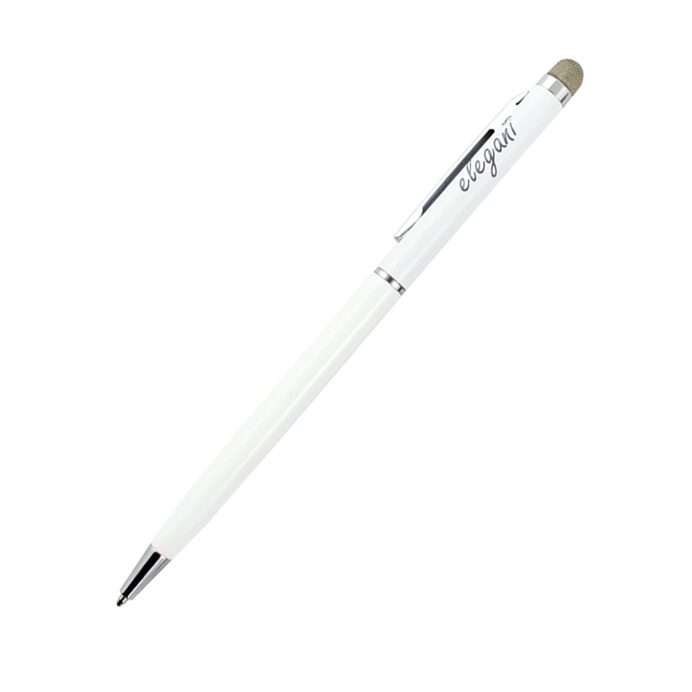 2 in 1 Twist Style Slim Stylus Pen with Microfiber Tip - Dual Function Capacitive Touch Screen Stylus for iPad, iPhone, Android Tablets - Perfect for Drawing, Note-Taking & Digital Signatures (White)