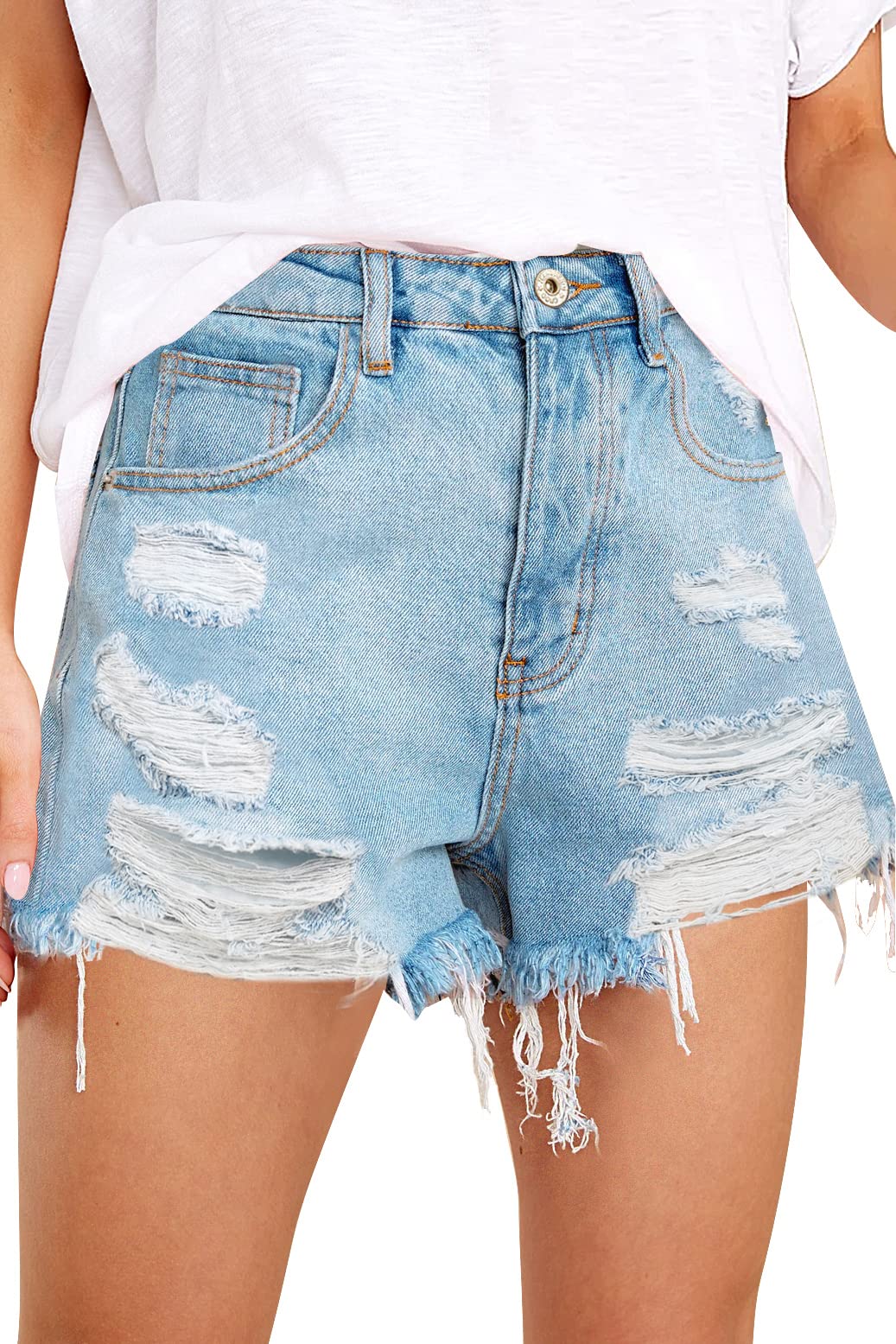 COUXILY Women's High Waisted Ripped Denim Shorts - Distressed Jean Shorts for Summer | Casual Outfit, Beach Vacation, Streetwear Fashion