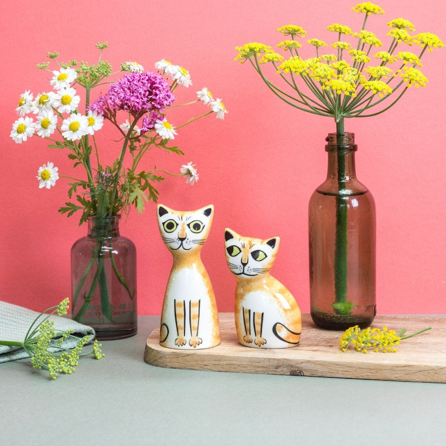 Stylish Ginger Cat Salt and Pepper Shakers Set - Cute Kitchen Decor for Cat Lovers - Perfect for Dining Table, Housewarming Gifts & Themed Parties
