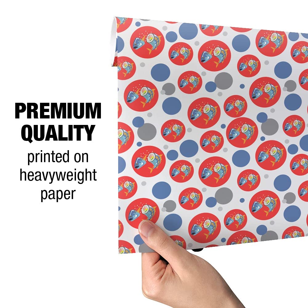 Premium Sushi Tuna Fish Yellowtail Roll Design Gift Wrap Paper Roll - Perfect for Birthday Presents, Japanese Food Themed Parties & Special Occasions