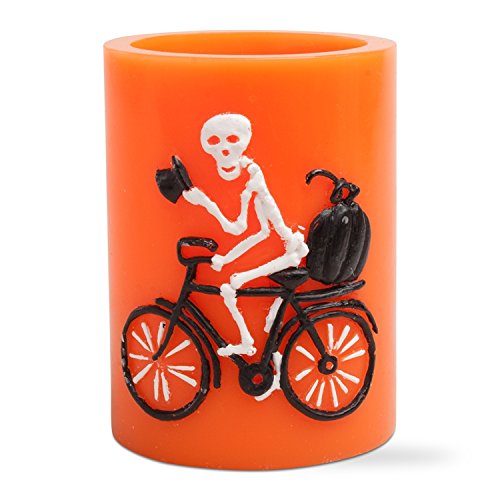 Flameless LED Skeleton Pillar Candle - 4 Inch Battery Operated Halloween Decoration for Table Centerpiece, Party Decor, and Spooky Home Lighting