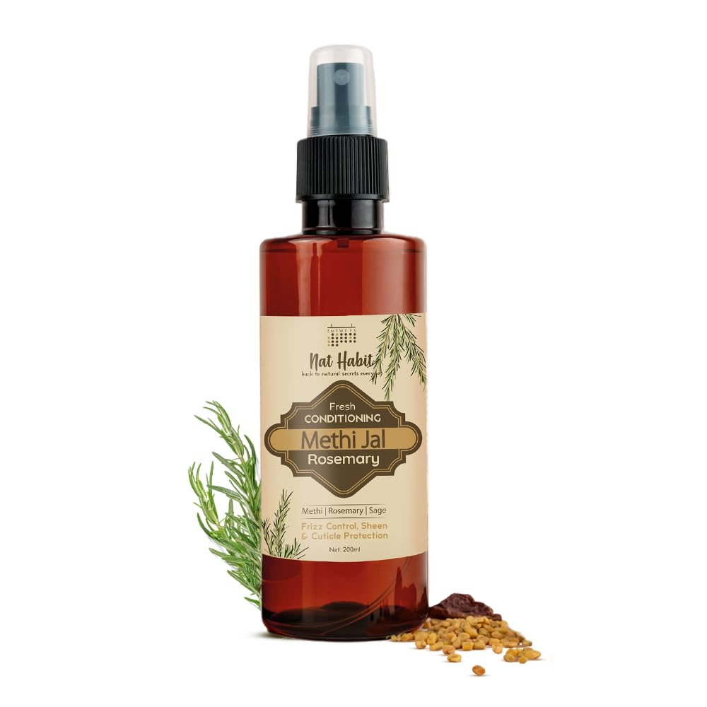 Nat Habit Rosemary & Fenugreek Hair Growth Serum with Apple Cider Vinegar & Sage - 200ml Hair Spray for Hair Fall Control, Smoothing & Softening | Daily Hair Care for Thicker, Healthier Locks