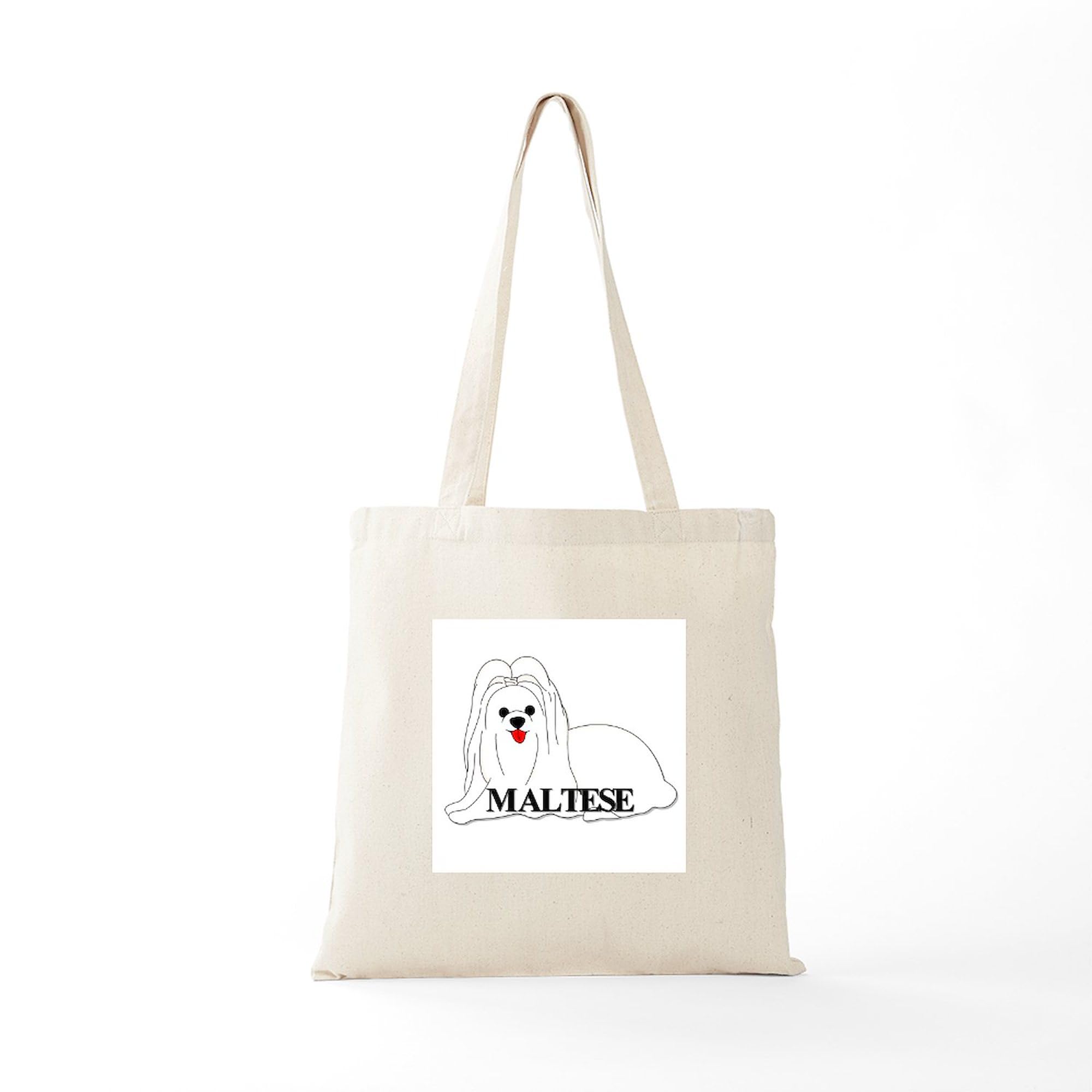 Cartoon Maltese Tote Bag - Natural Canvas Reusable Shopping Bag for Groceries, Beach & Daily Use | Eco-Friendly Cotton Tote with Cute Dog Design