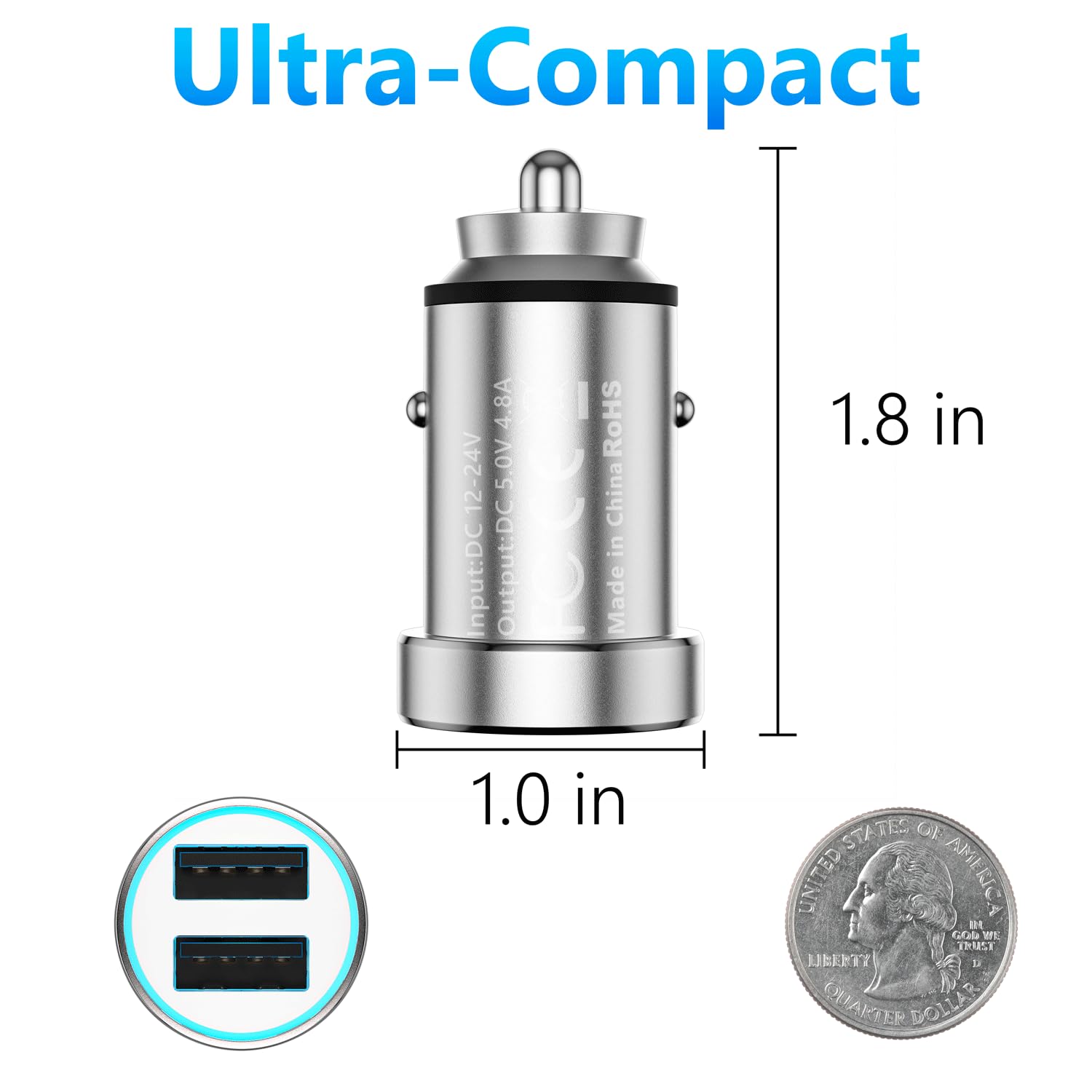 MFi Certified 2-Pack USB Car Charger for iPhone & Samsung - 4.8A Dual Port Fast Charging Adapter - Compatible with iPhone 14/13/12/11/Pro/XS/XR/SE/X & Galaxy S23/S10/S9/S8/S7 - Perfect for Road Trips & Daily Commutes