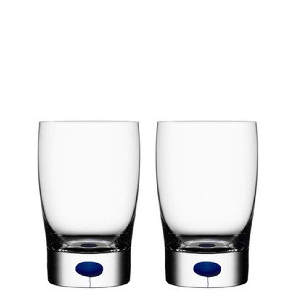 Orrefors Intermezzo Blue 8.44 oz Tumbler Glass Set of 2 - Elegant Juice Glasses for Cocktails, Iced Coffee & Home Bar Decor