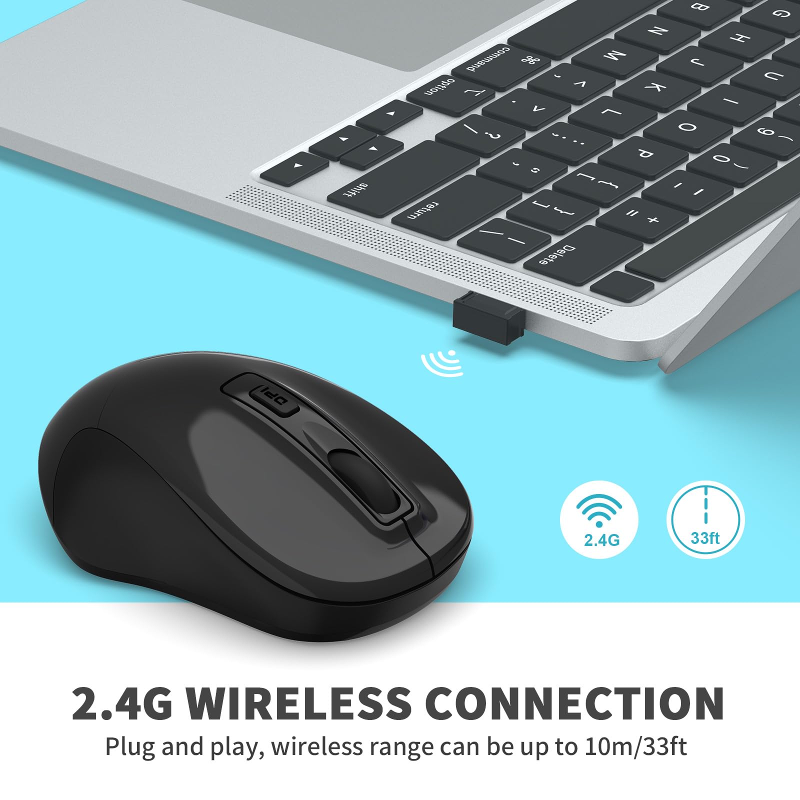 LeadsaiL 2.4G Wireless Mouse - Ultra Slim Silent Optical Mouse with 4 Buttons for Laptop, Desktop, MacBook - Perfect for Office, Home & Travel Use