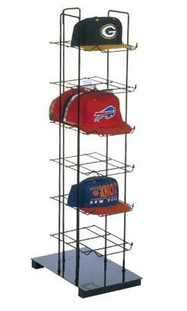 Black Countertop Hat Rack Tower - 36 Cap Vertical Display Stand with Sign Holder | 38