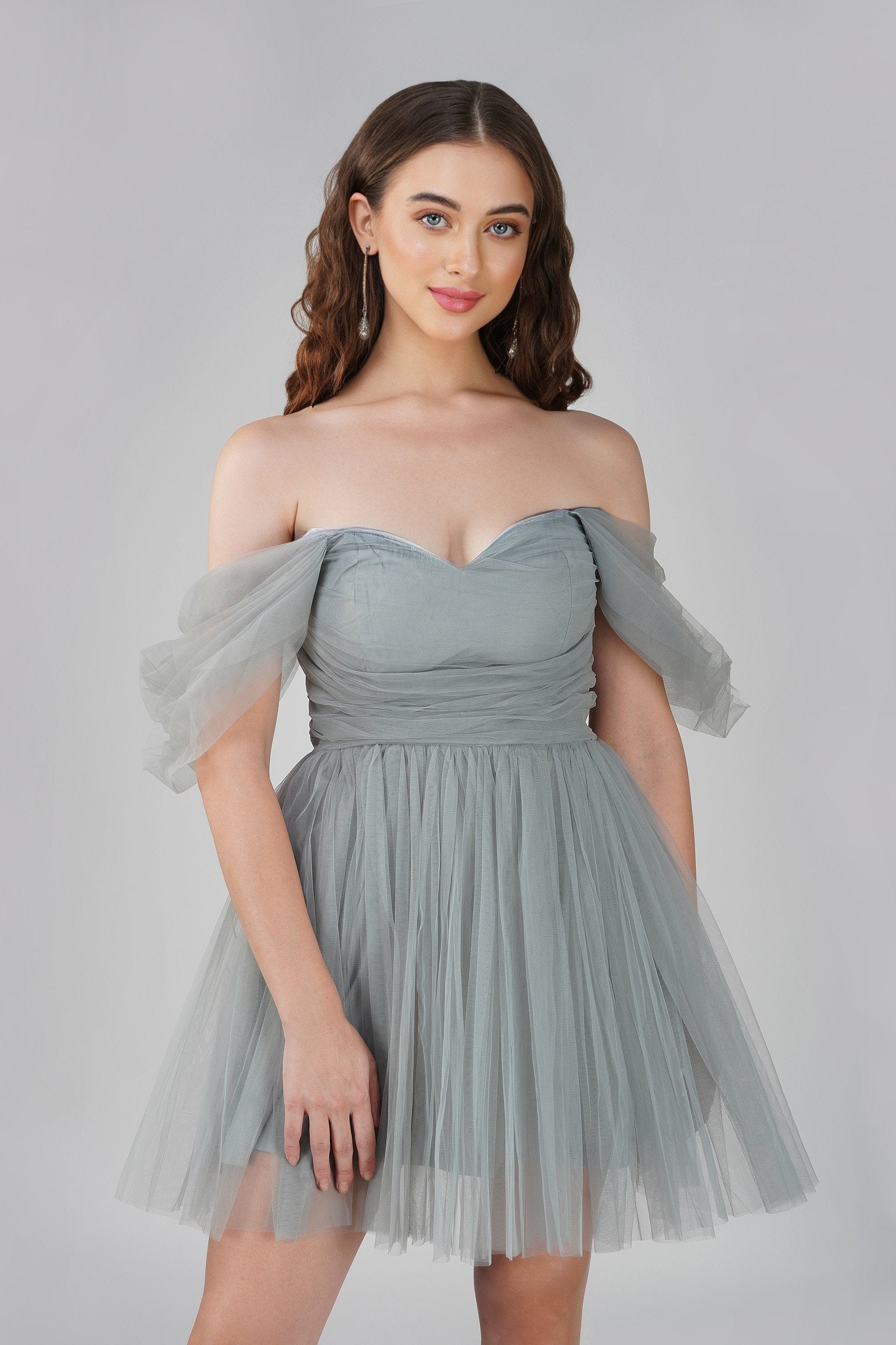 Sydney Dusty Blue Tulle Mini Dress - Elegant Party Dress for Women | Perfect for Weddings, Prom, Cocktail Parties & Special Occasions