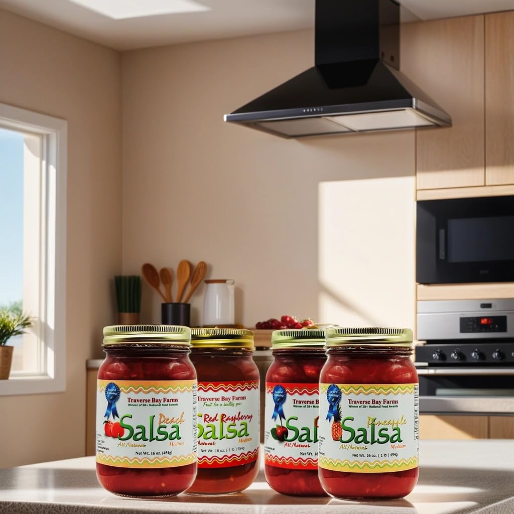 Traverse Bay Farms Award-Winning Fruit Salsa Sampler - 4 Jars with Recipe Book | Gourmet Dip for Chips, Perfect for Parties & Gifts
