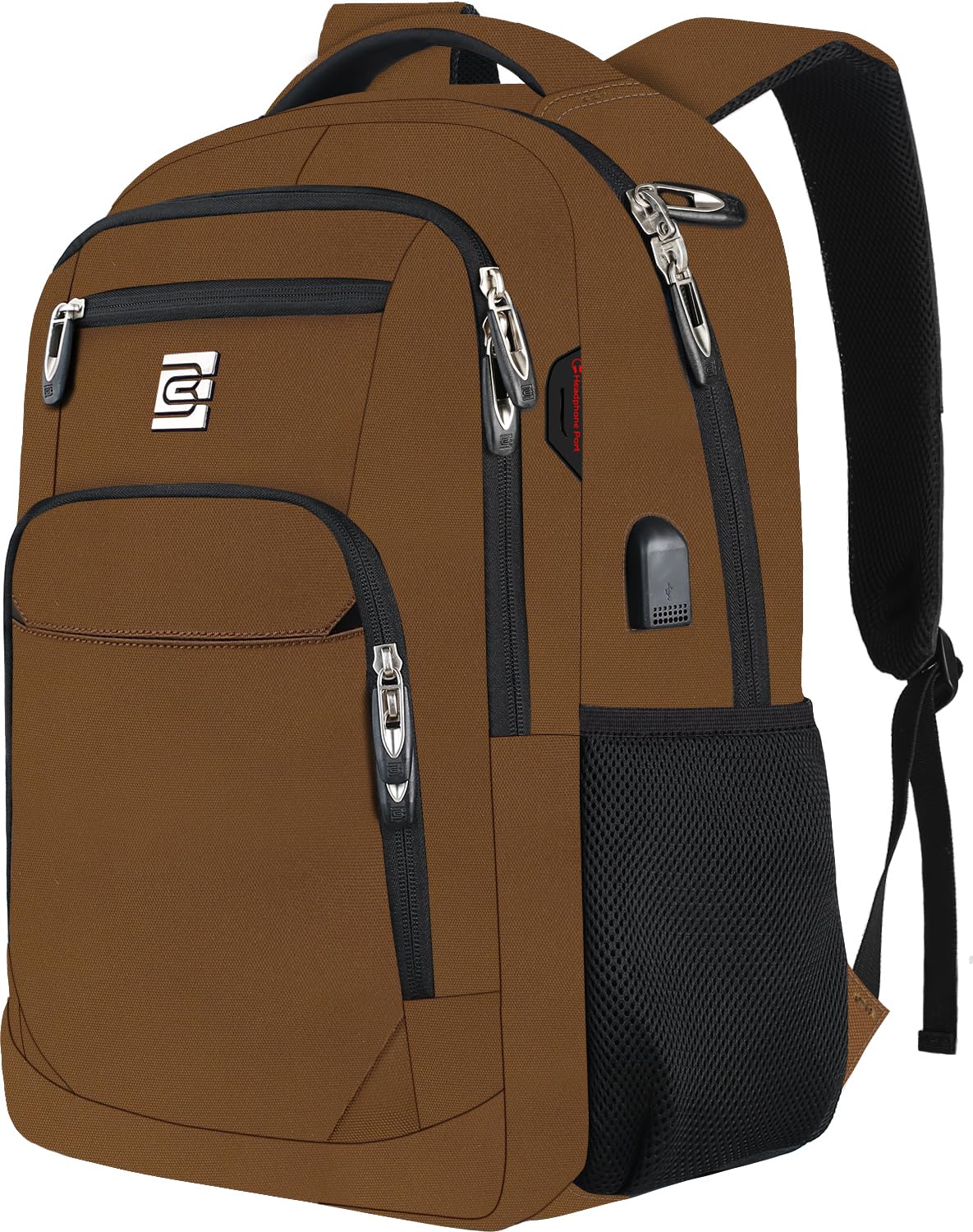 Anti-Theft Slim Durable Laptop Backpack with USB Charging Port, Water Resistant Business Travel & College Computer Bag for Women & Men, Fits 15.6 Inch Laptop & Notebook - Brown, Ideal for Commuting, Office, and Campus Use