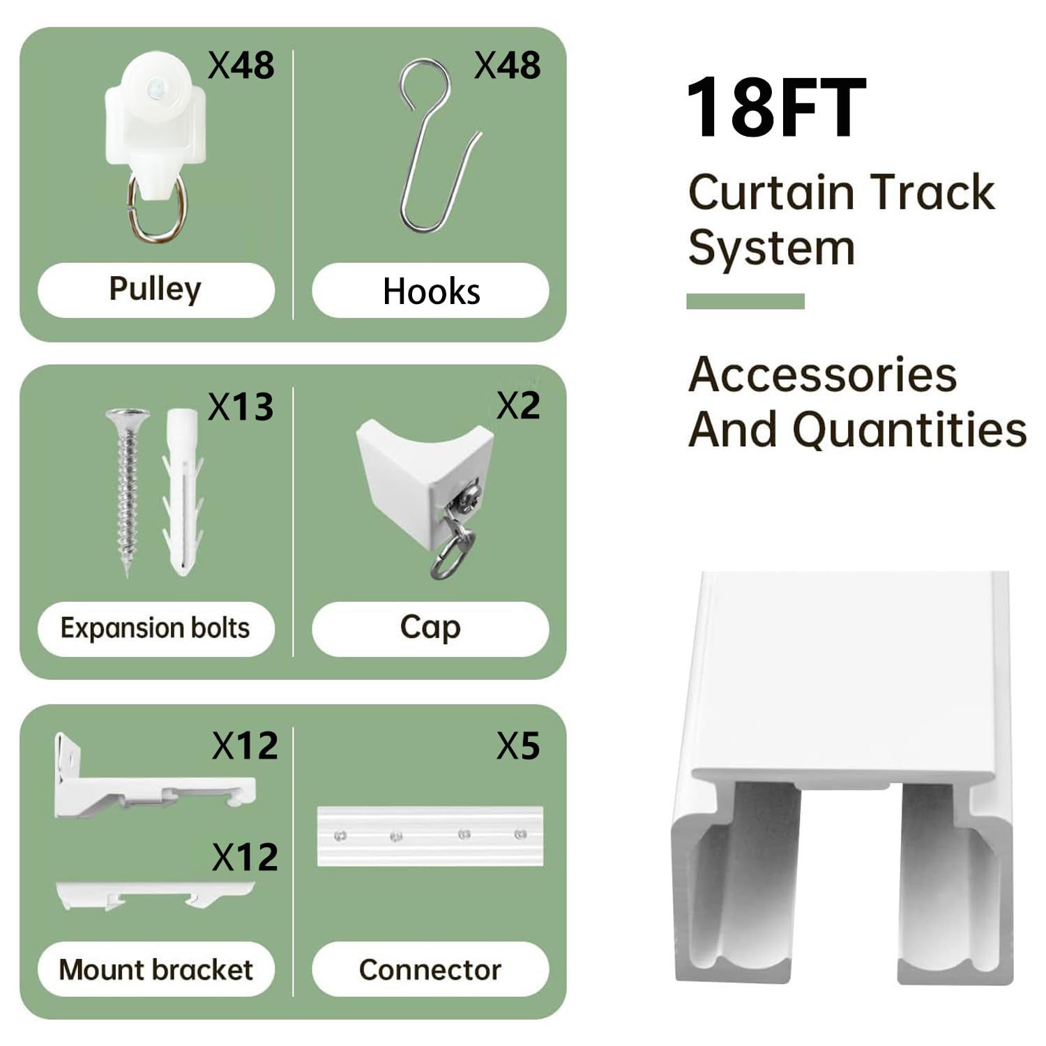 Heavy-Duty Ceiling & Wall Mounted Curtain Track Rail System - White (3ft to 18ft Adjustable) for Living Room, Bedroom, Shower Room Divider & Home Partition