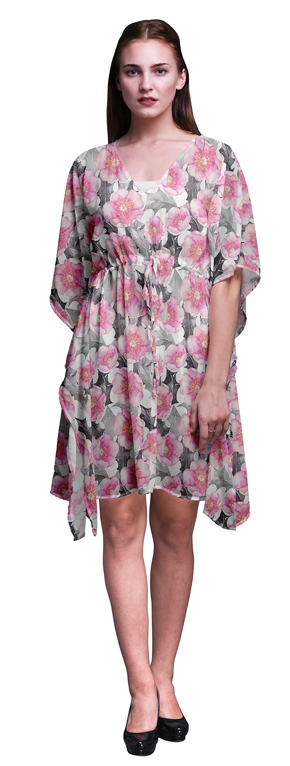 Bimba Women's Short Caftan Midi Dress - Beach Cover Up, Swimwear Wrap, Boho Kaftan for Poolside, Vacation & Summer Outfits